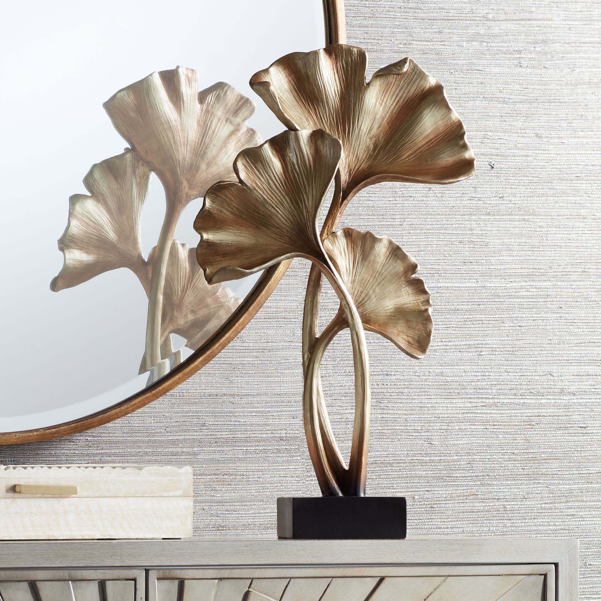 Matte Copper 21" High Ginkgo Leaves Sculpture