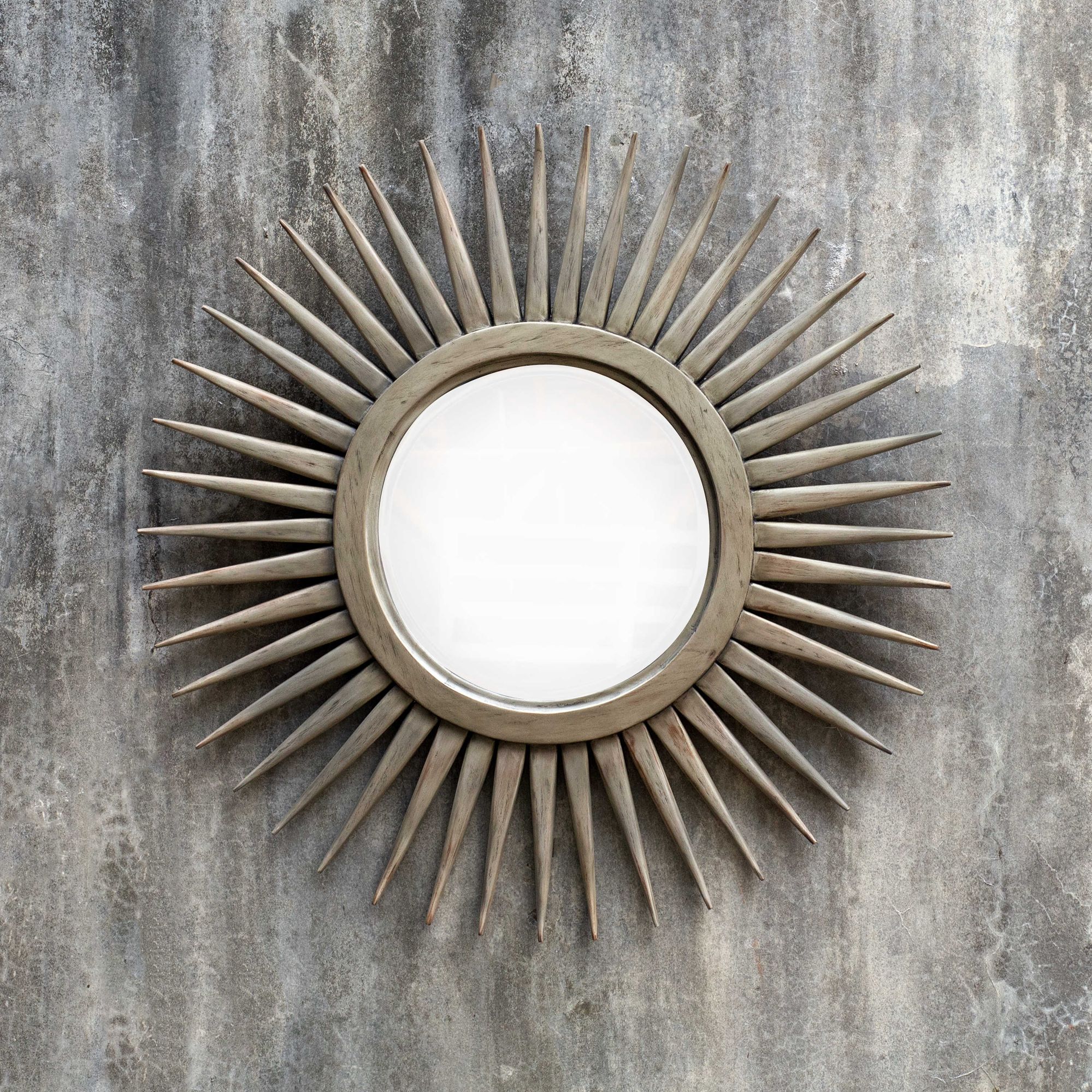 Uttermost Alia Aged White Sunburst 37 1/2" Round Wall Mirror