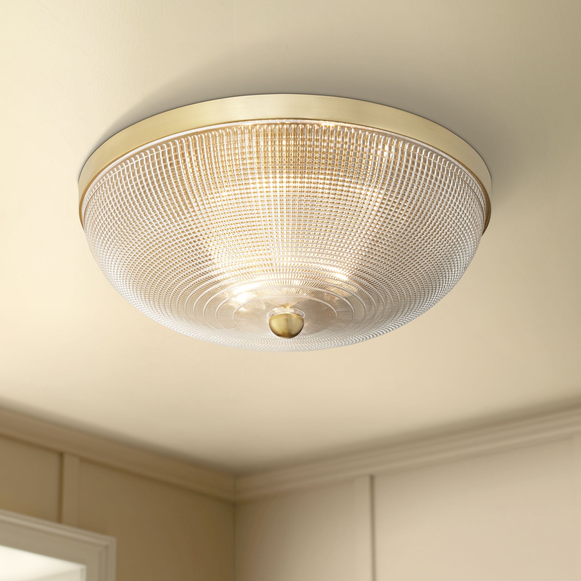 Possini Euro Caitlin 14" Wide Gold and Glass Ceiling Light