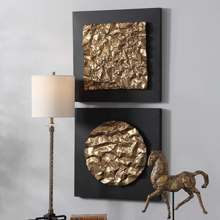 Boaz 20 Square 2 Piece Gold And Black Metal Wall Art Set 73k22 Lamps Plus - Gold Wall Accent Pieces