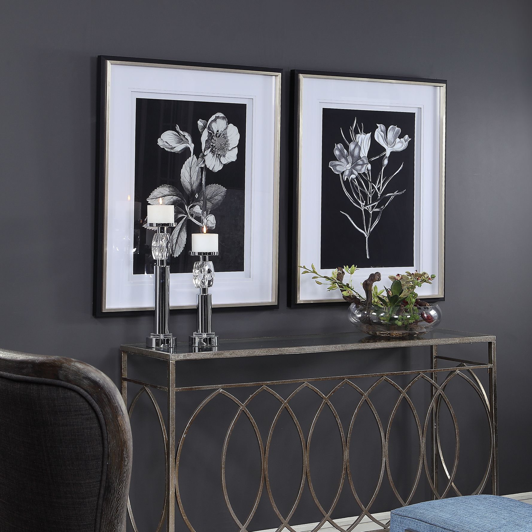 Black and White Flowers 40" High 2-Piece Framed Wall Art Set