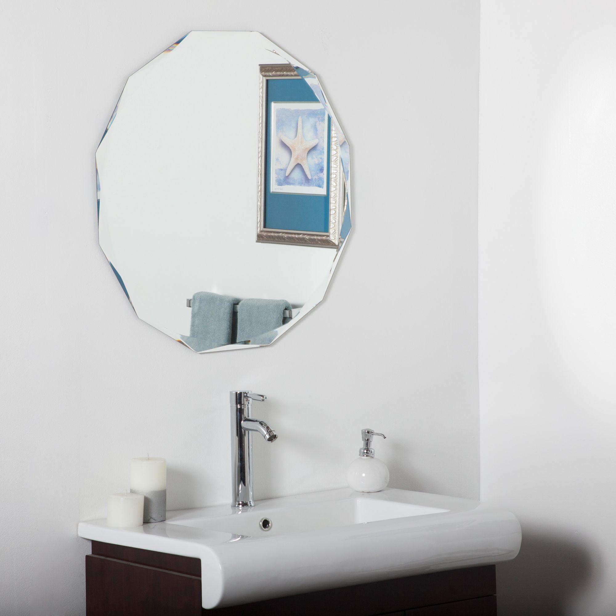 Frameless Diamond 27 1/2" Round Wall Mirror