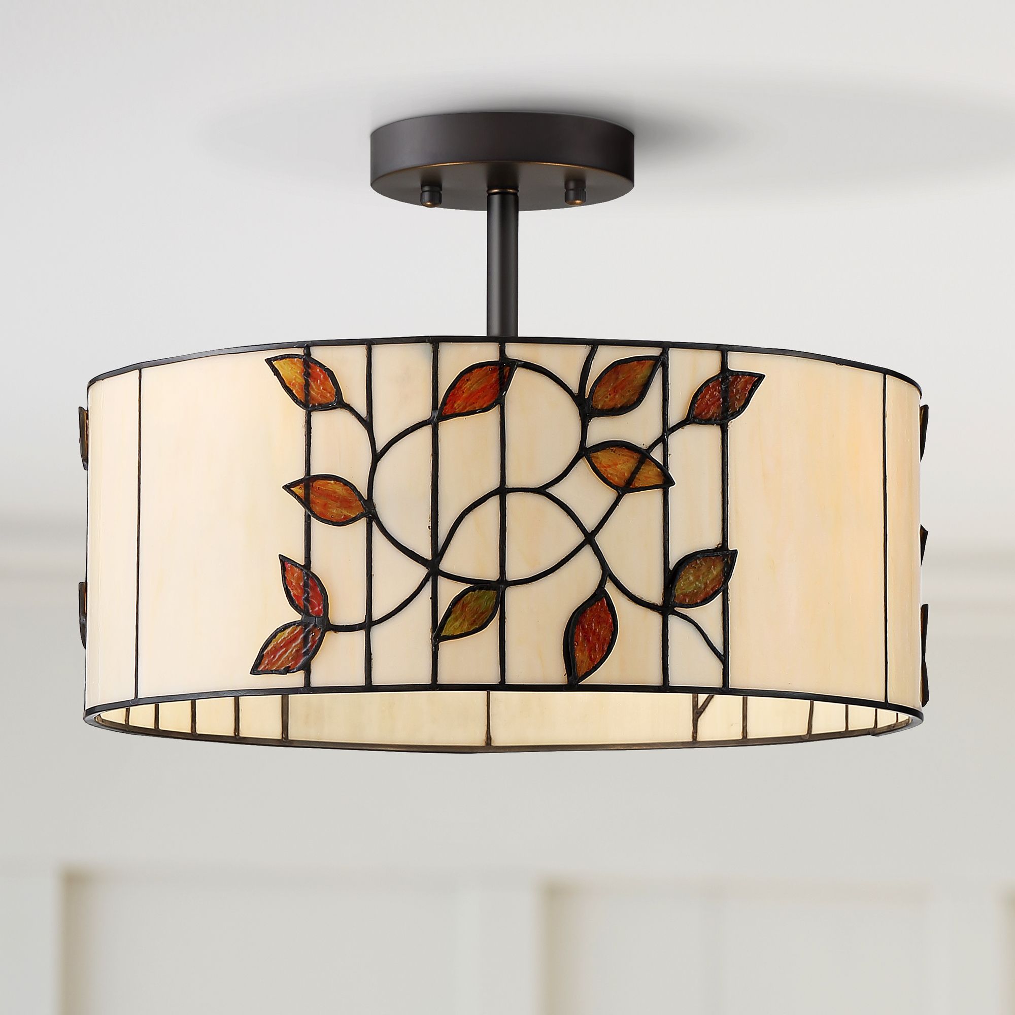 Red Leaf 16"W Tiffany Style Bronze Ceiling Light