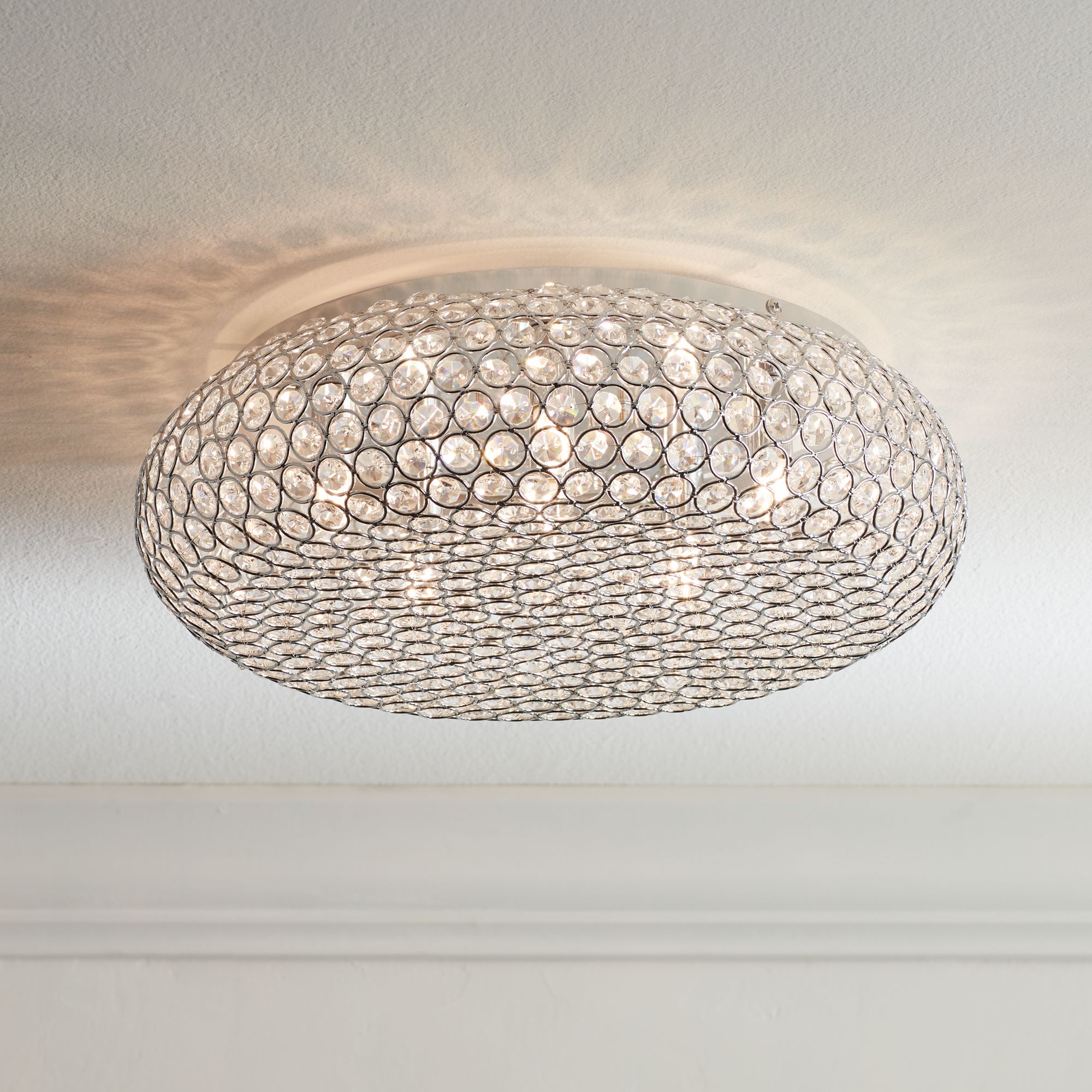 Morden 15 1/2"W Round Crystal and Chrome Ceiling Light