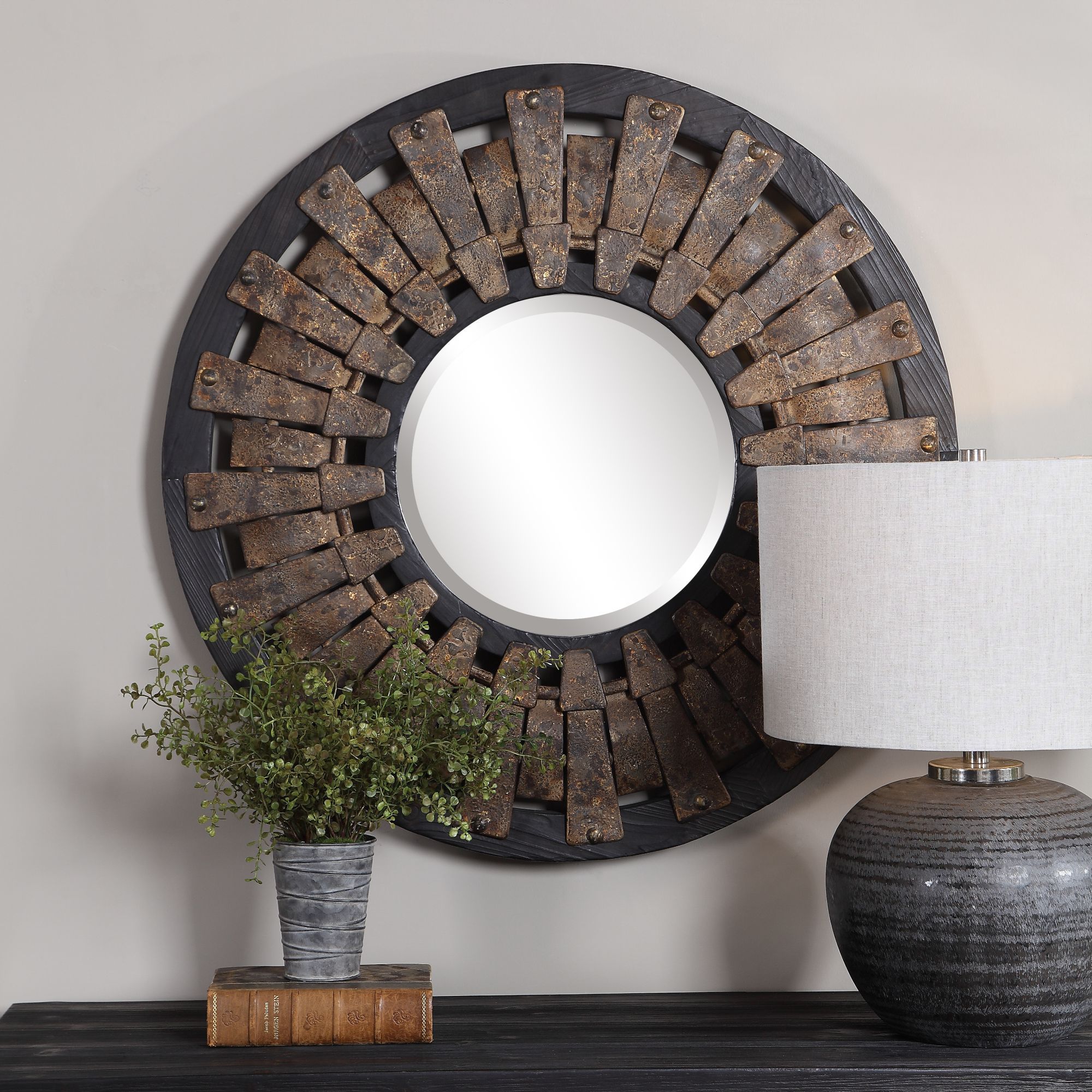 Uttermost Hyman Dark Stained Wood 31 3/4" Round Wall Mirror