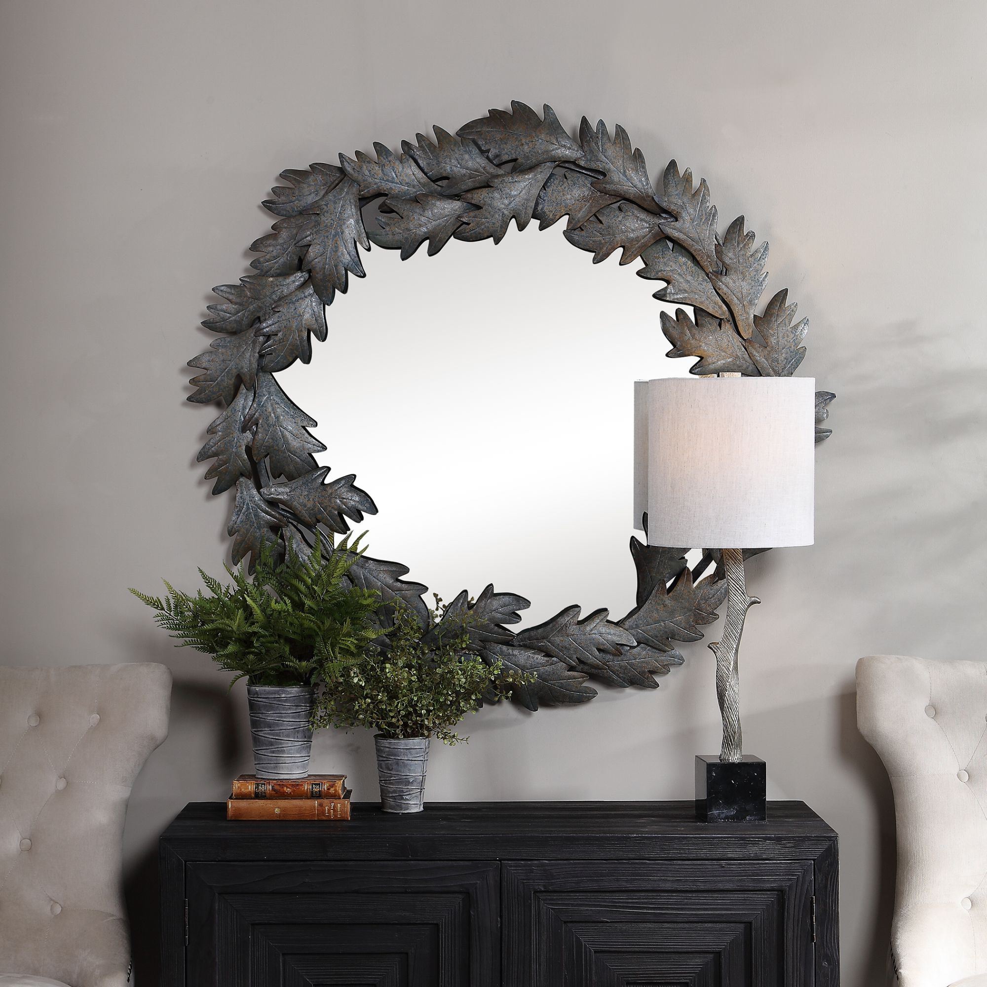 Uttermost Zandra Dark Gray Blue 43 1/4" Round Wall Mirror