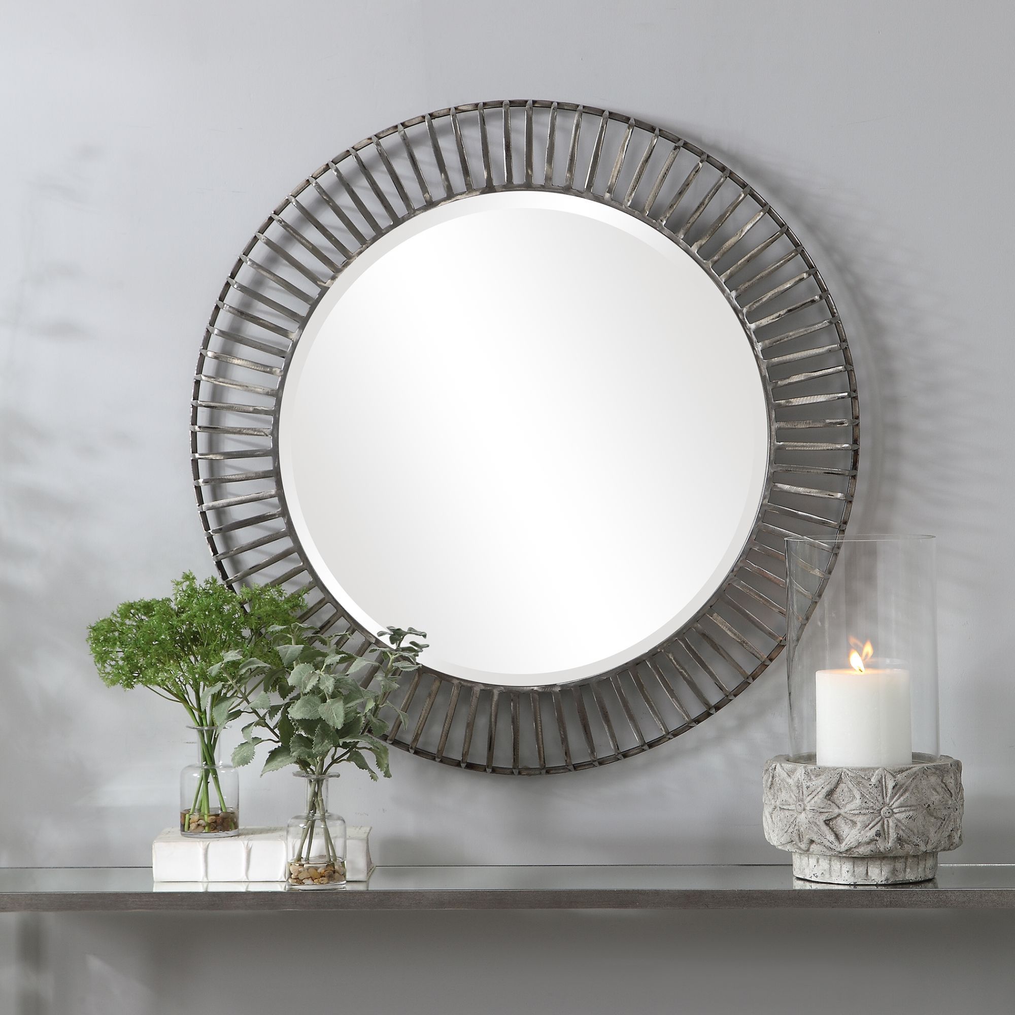 Uttermost Schwartz Aged Silver 36 1/2" Round Wall Mirror