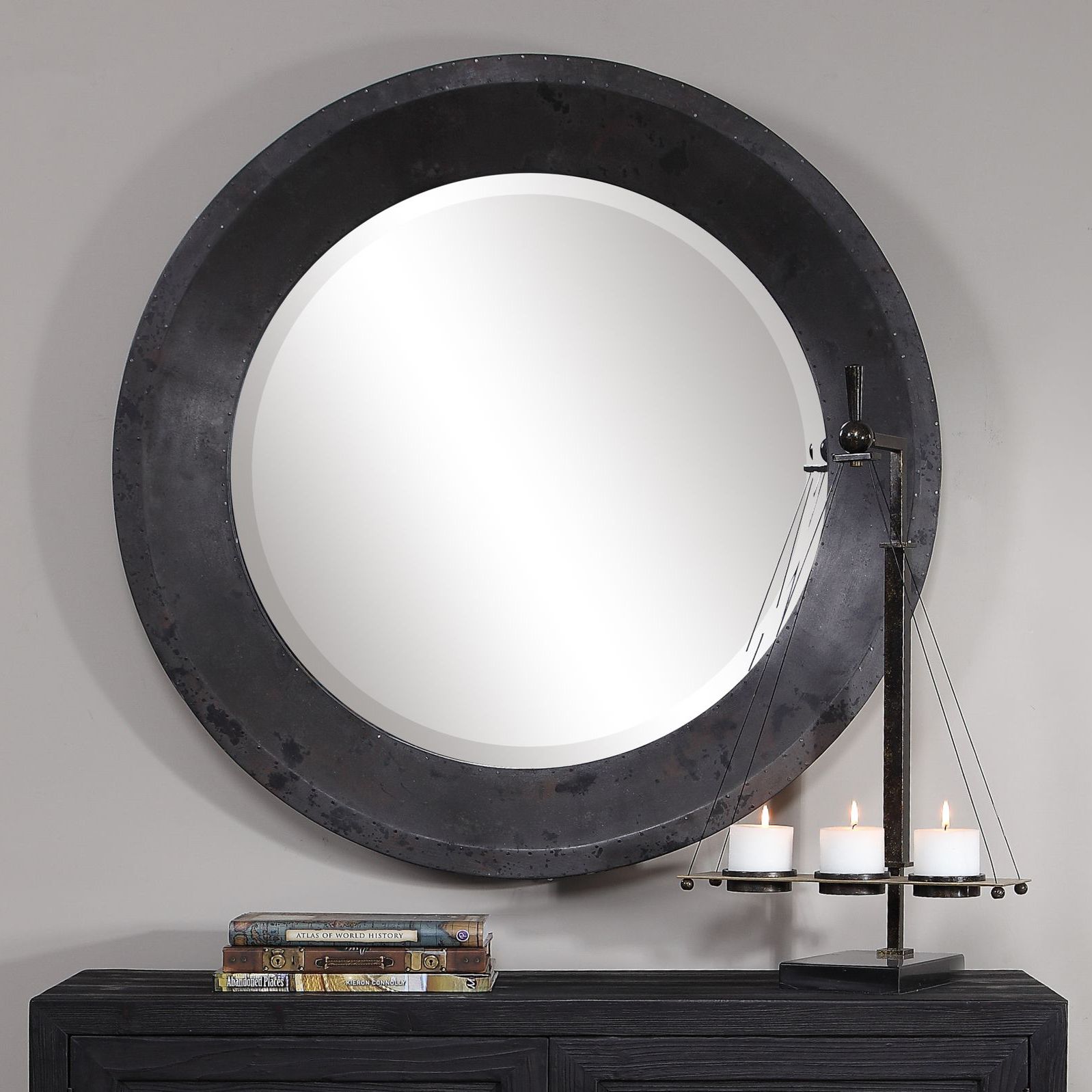 Uttermost Frazier Dark Gray 40" Round Oversized Wall Mirror