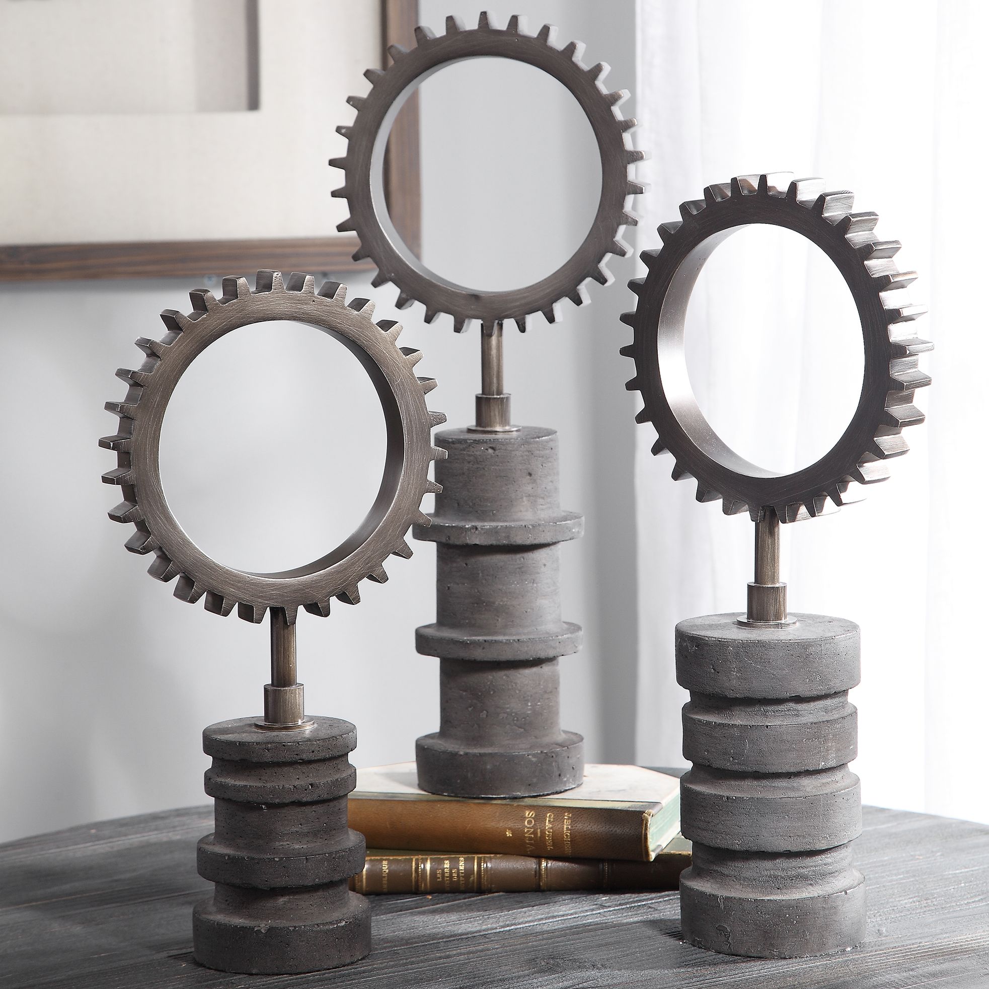 Uttermost Garson Gray Metal Gear Figurines Set of 3