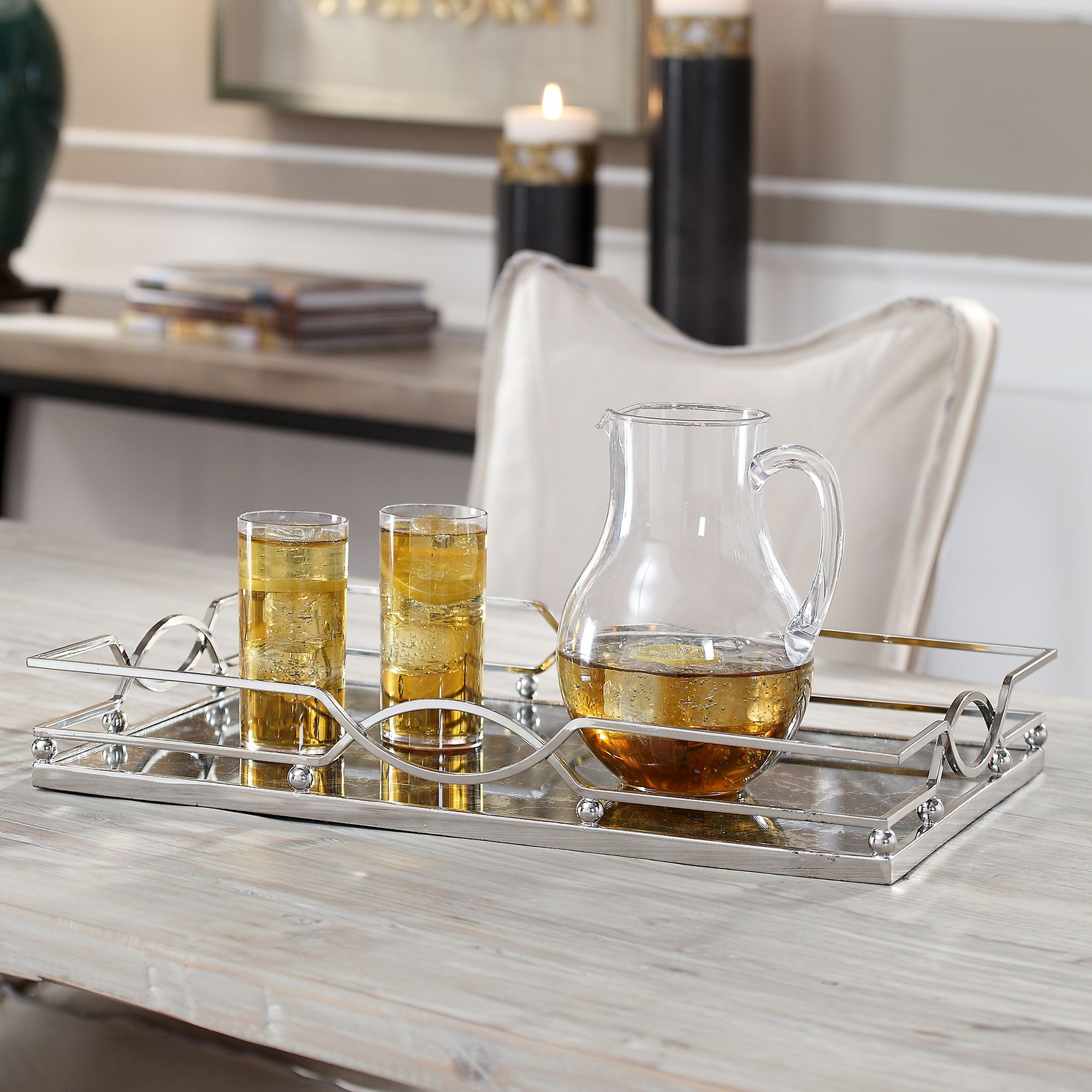 Eugenie 21" Wide Polished Nickel Antique Mirrored Tray