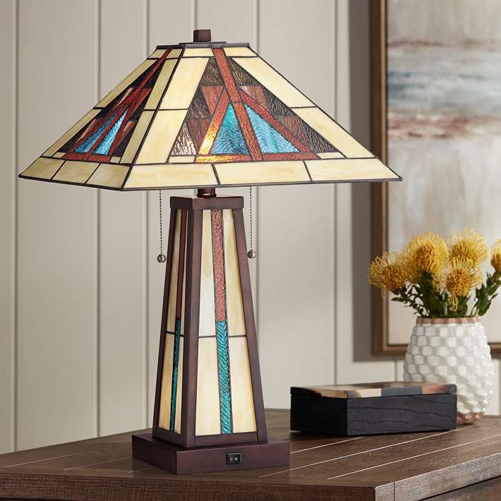 Robert Louis Ansel Bronze, Bronze Stained Glass Table Lamps