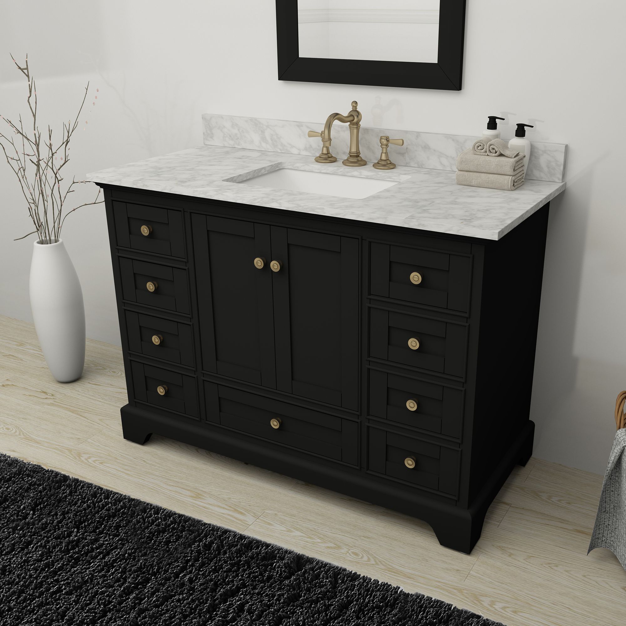 Audrey 48"W Onyx Black and White Marble Single Sink Vanity 74N39