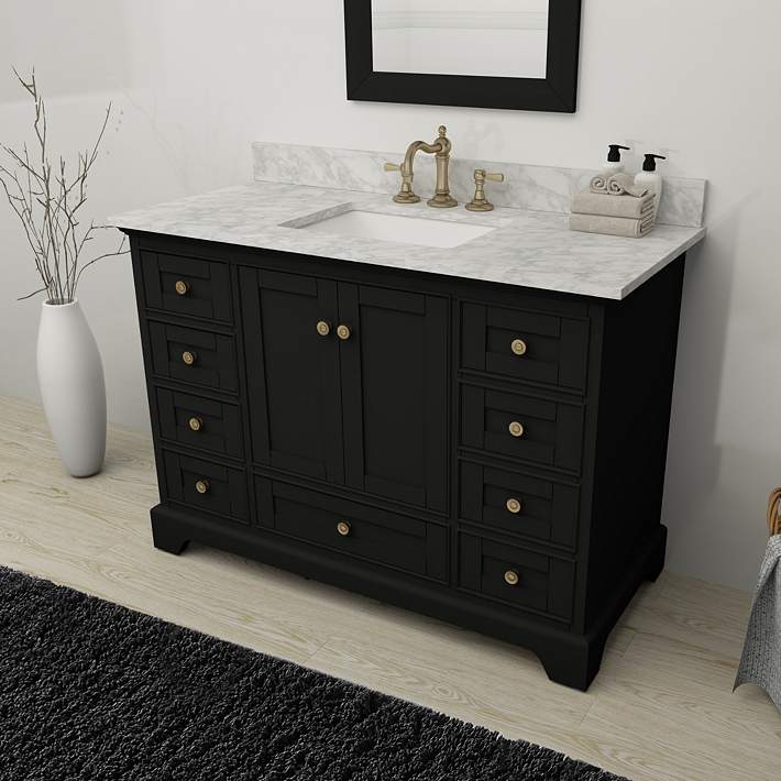 White Marble Single Sink Vanity, Black And White Single Bathroom Vanity