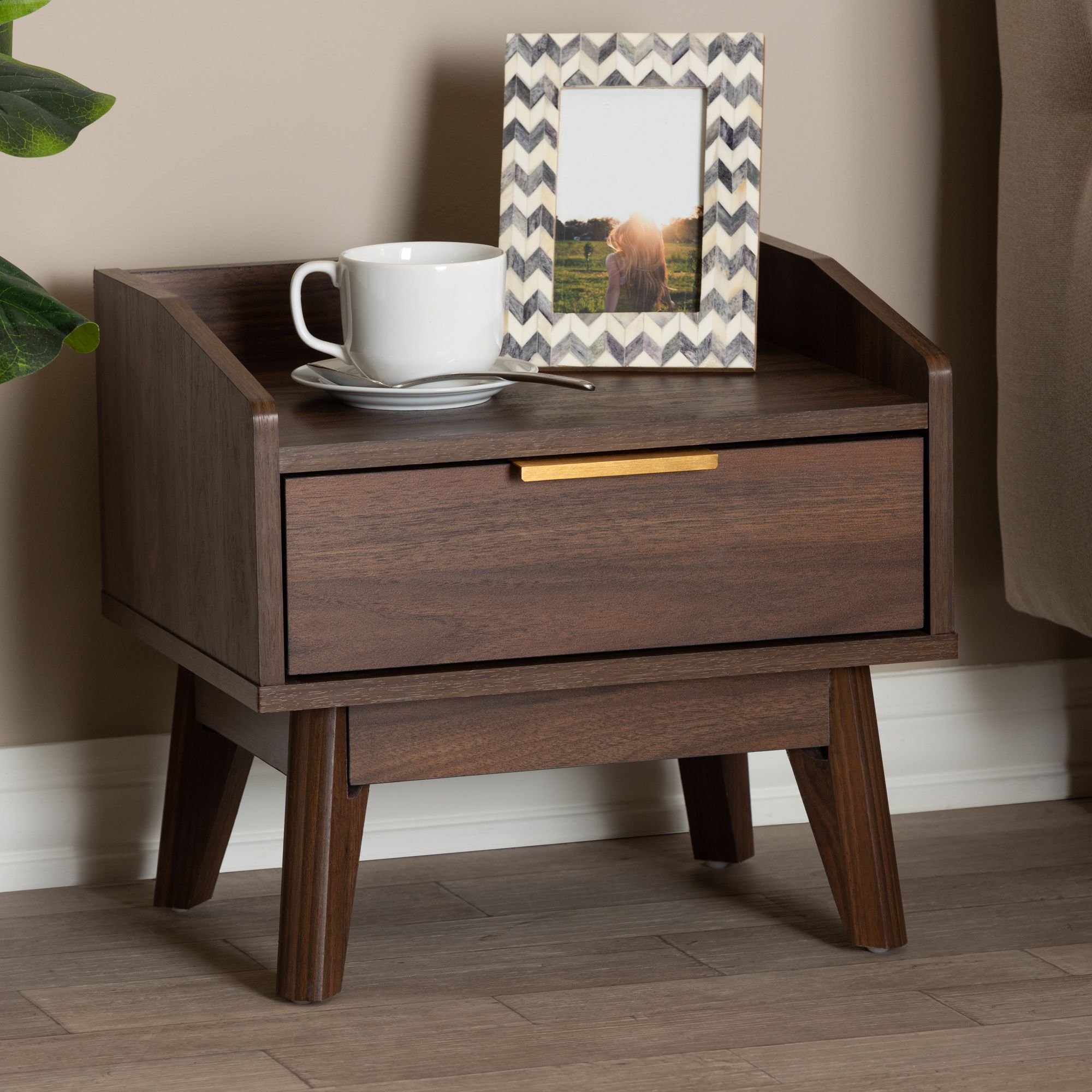 Baxton Studio Lena Walnut Brown 1-Drawer Wood Nightstand