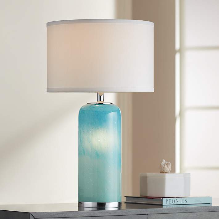 Nimbus Blue Art Glass Accent Table Lamp, Indigo Swirl Blue Art Glass Table Lamp