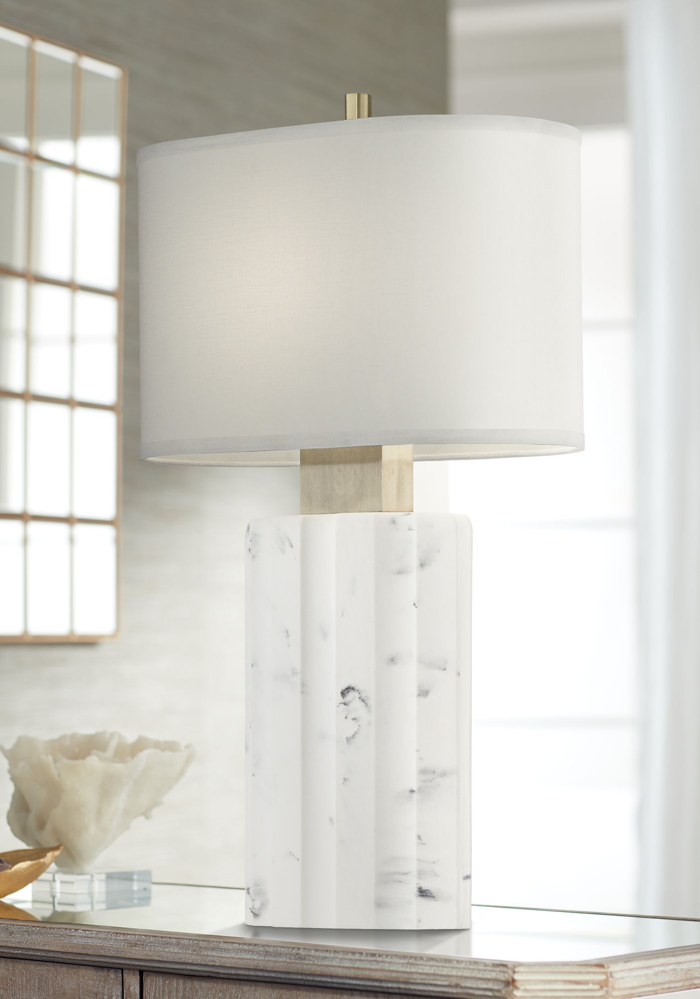 Possini Euro Lilly Faux Marble Column Table Lamp