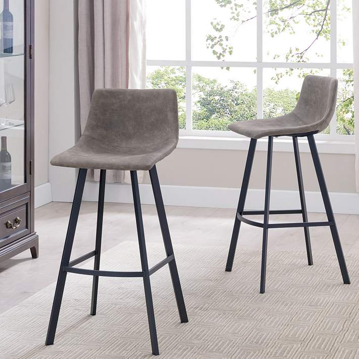 Gray Faux Leather Bar Stools Set, Faux Leather Kitchen Stools
