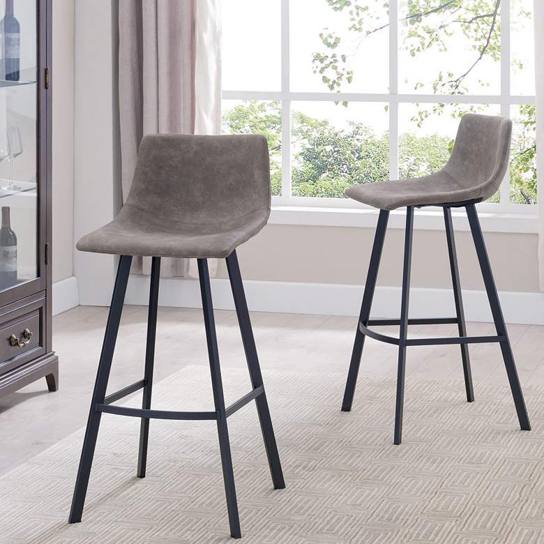 Leick Dapple 29 1/2&quot; Gray Faux Leather Bar Stools Set of 2