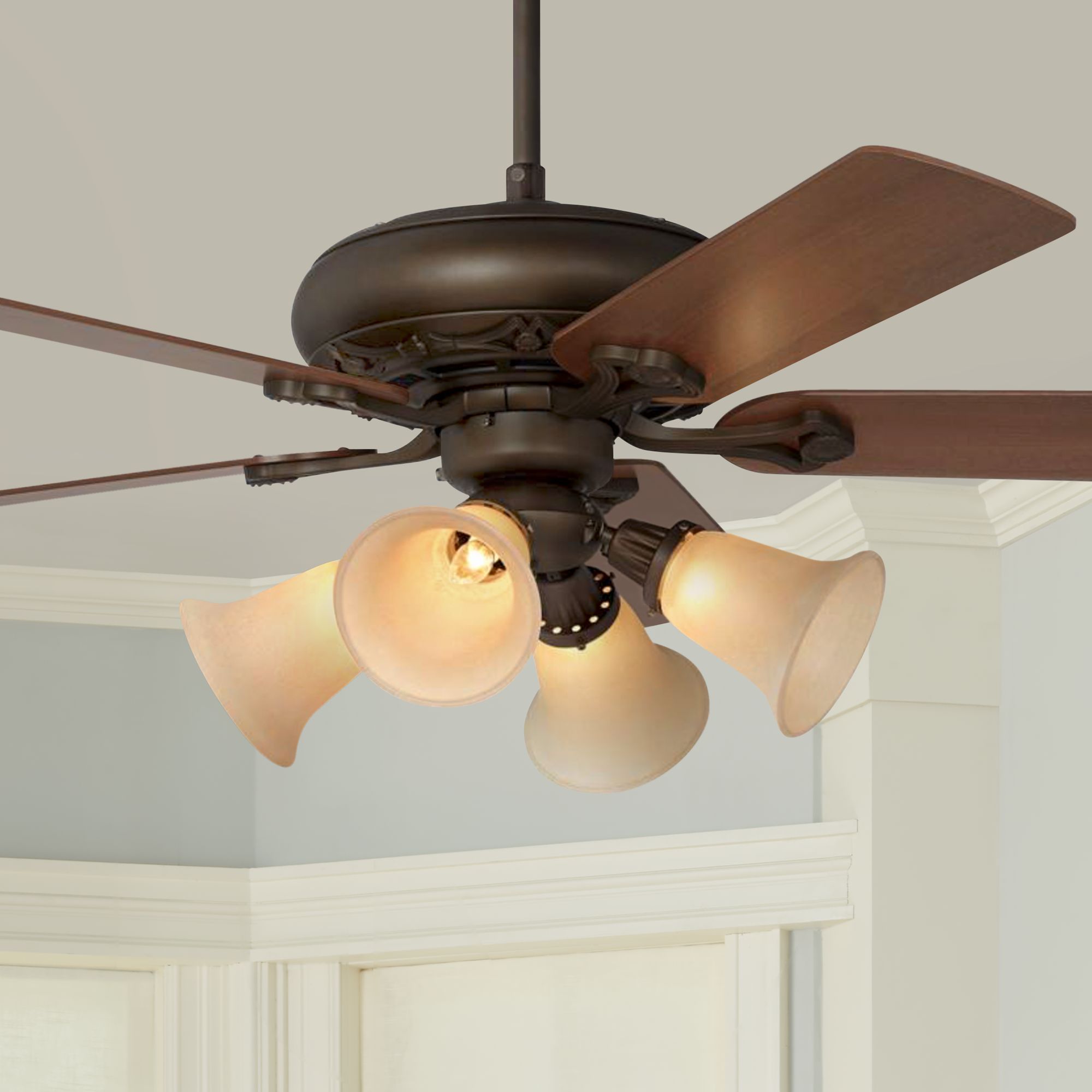 Casa Vieja Trilogy Bronze and Scavo Glass LED Ceiling Fan