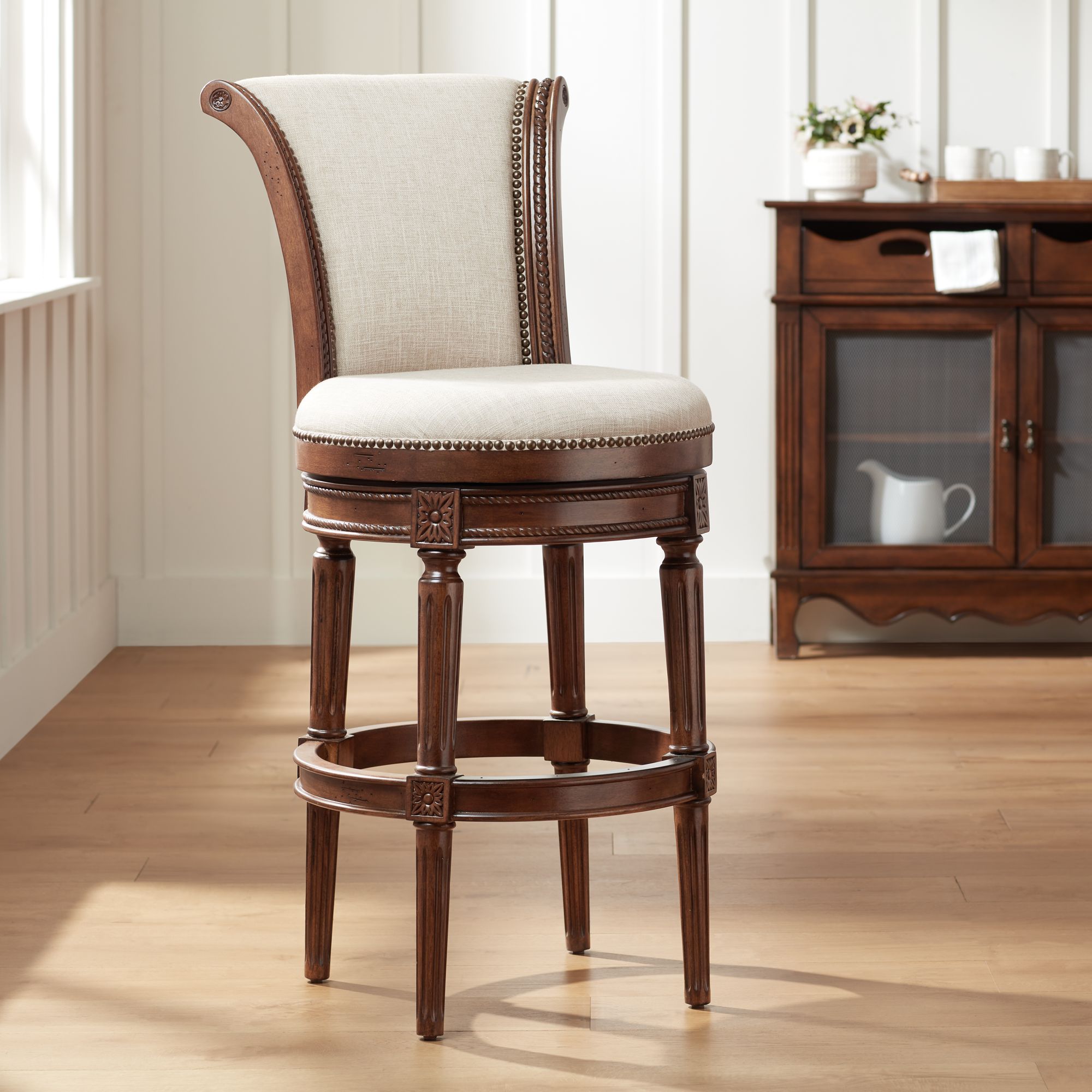 Addison 30" Erin Cream Fabric Swivel Bar Stool 74T68 Lamps Plus