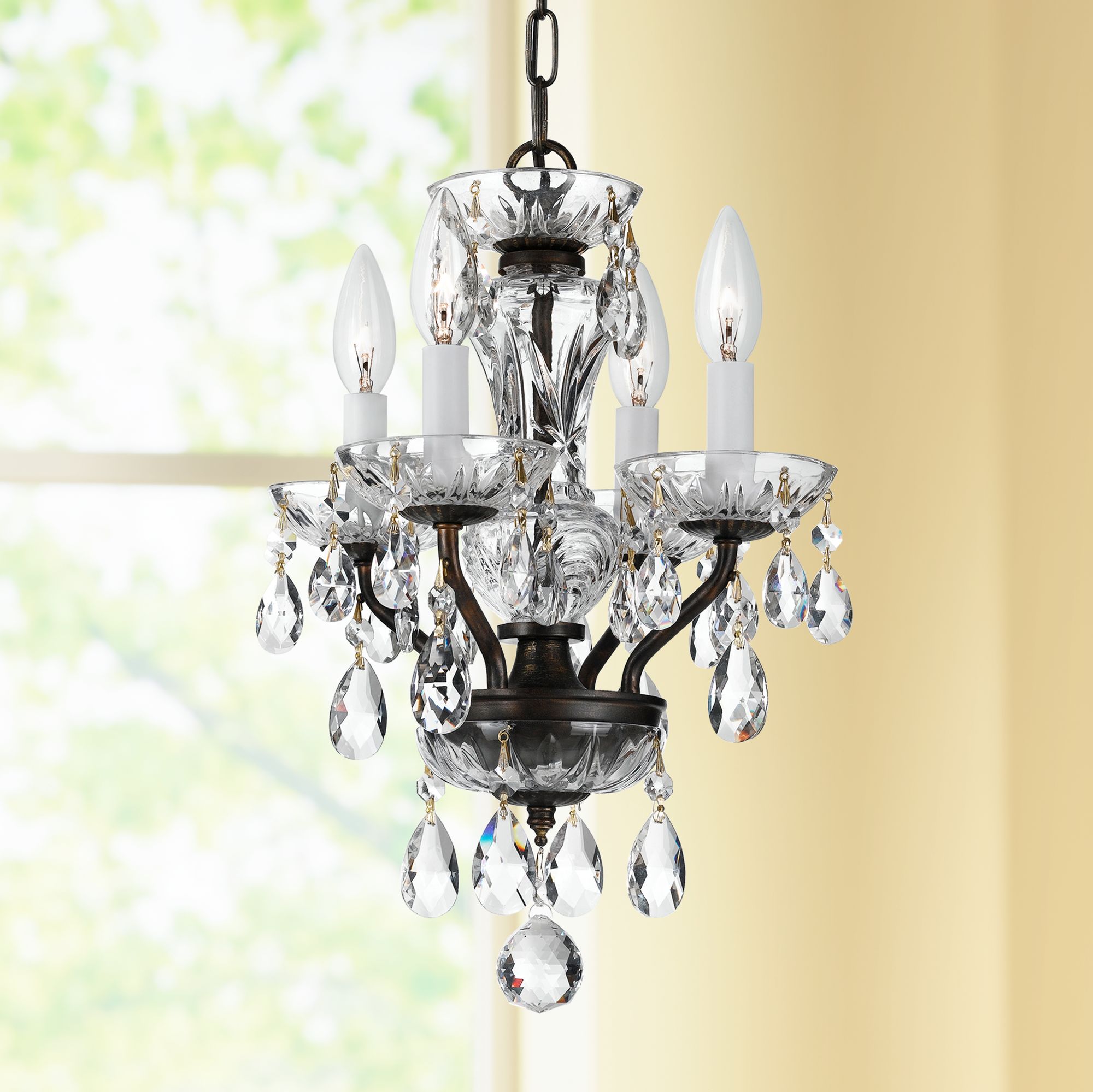 Traditional Crystal 11" Wide Bronze 4-Light Mini Chandelier