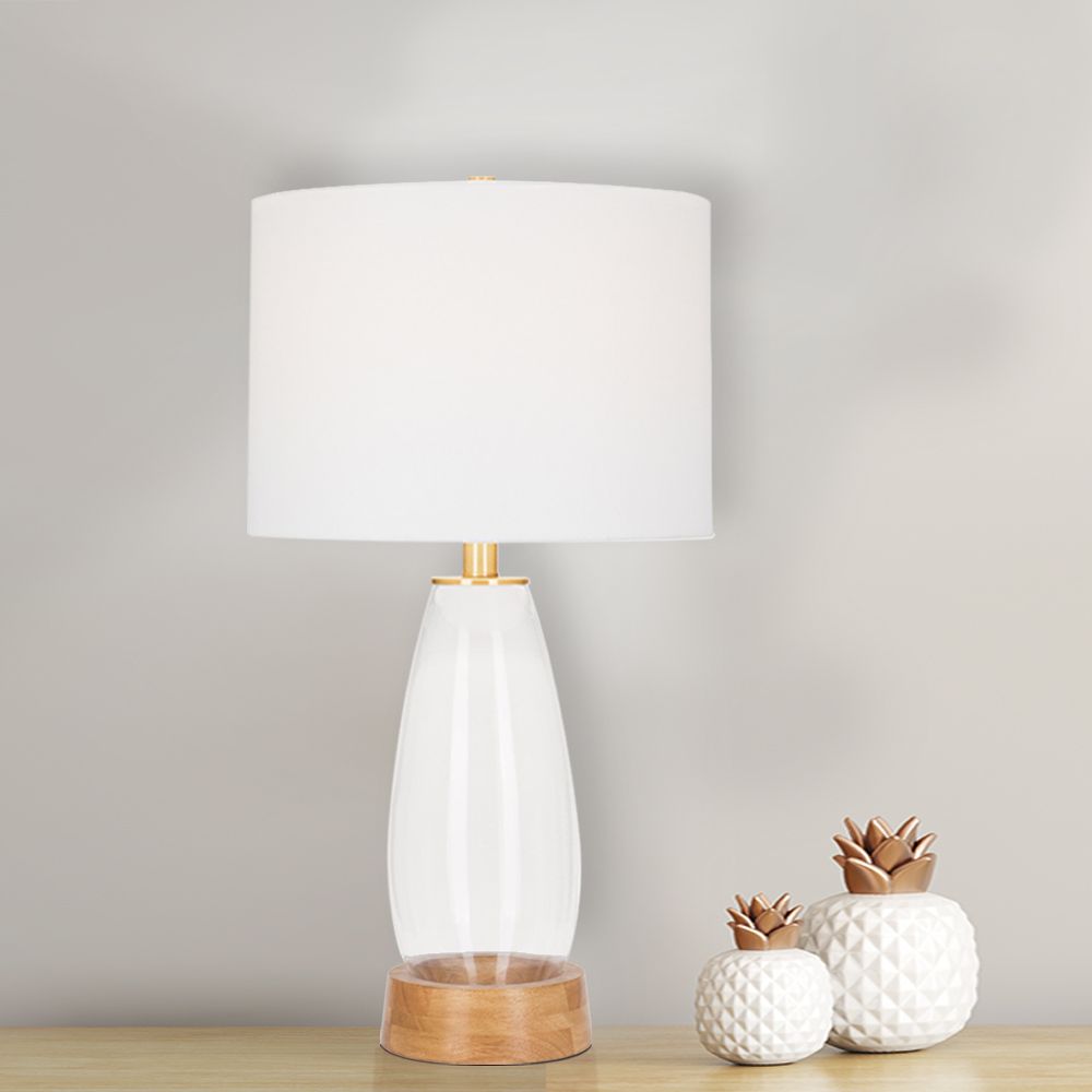 Felix Clear Glass and Nature Light Oak LED Table Lamp