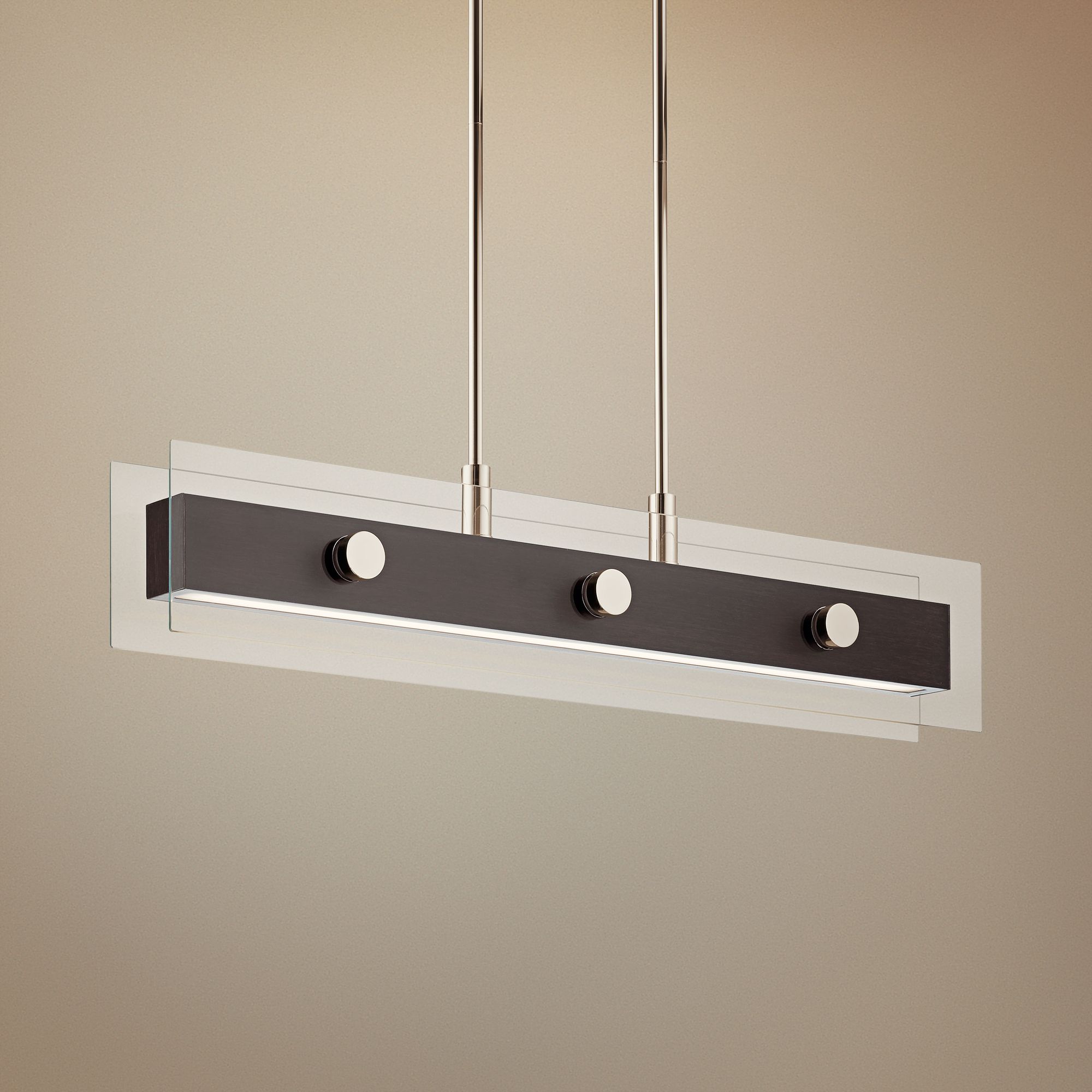 Tig 34" Wide Walnut Wood LED Kitchen Island Light Chandelier