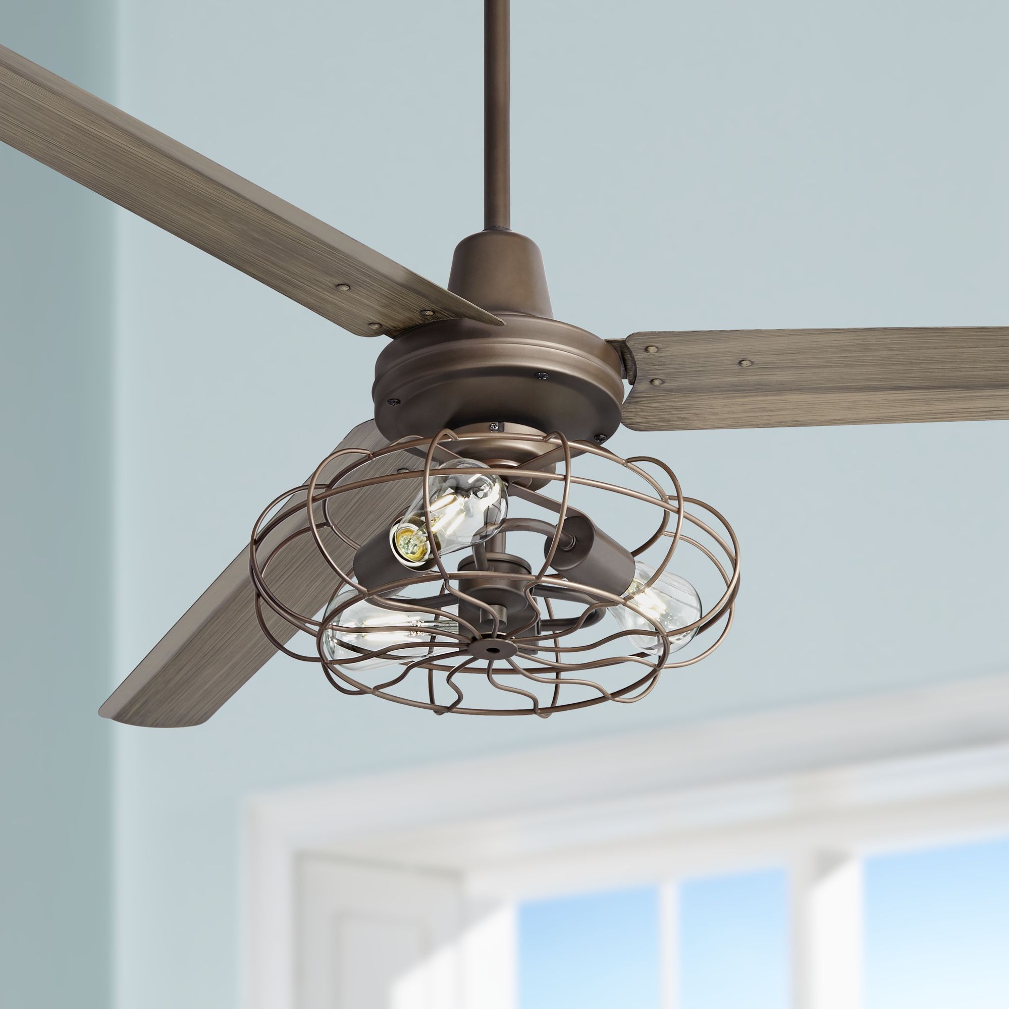 60 Turbina Ac Bronze Vintage Cage Led Ceiling Fan