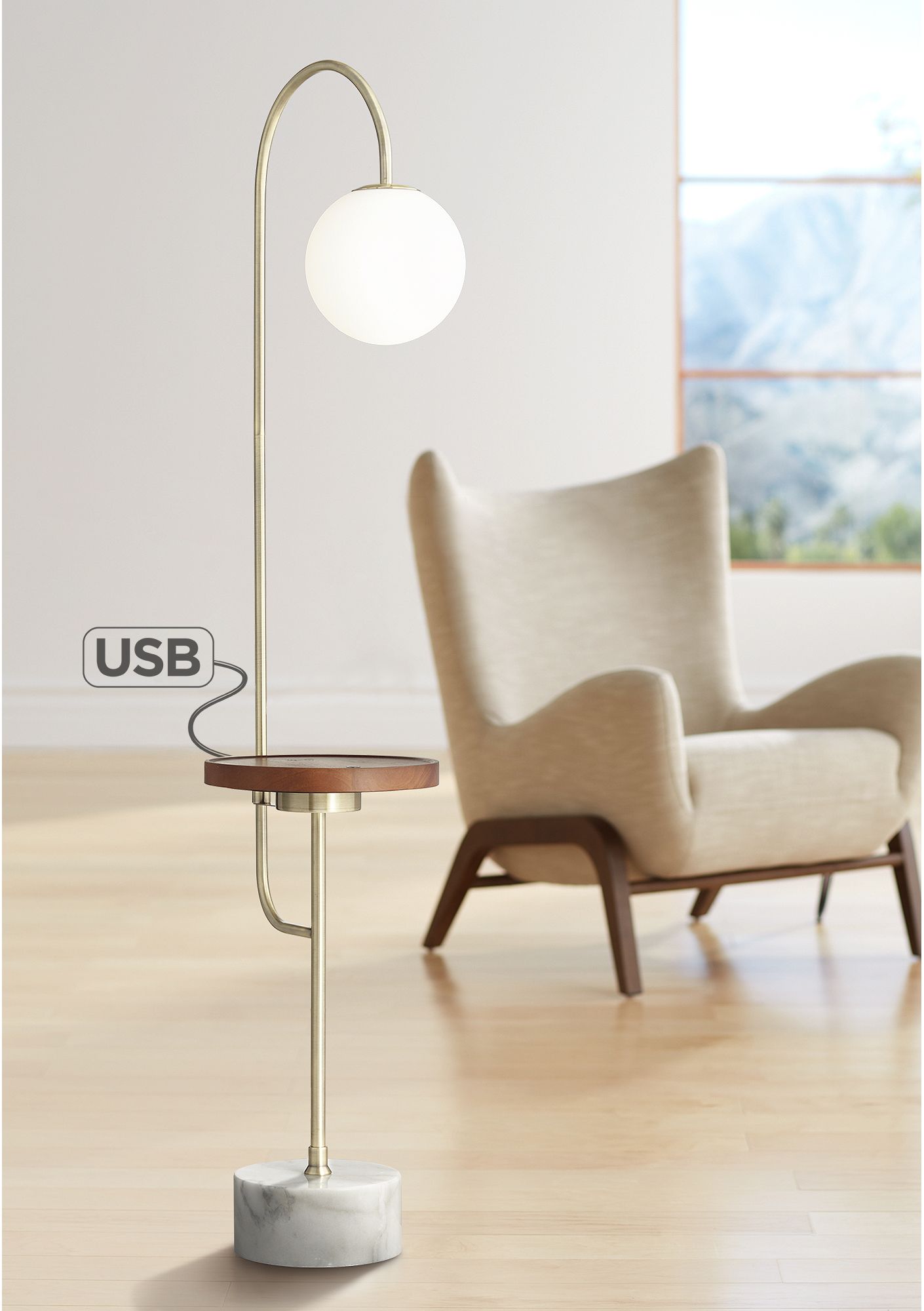 Cantara End Table Floor Lamp with USB Port and Charger