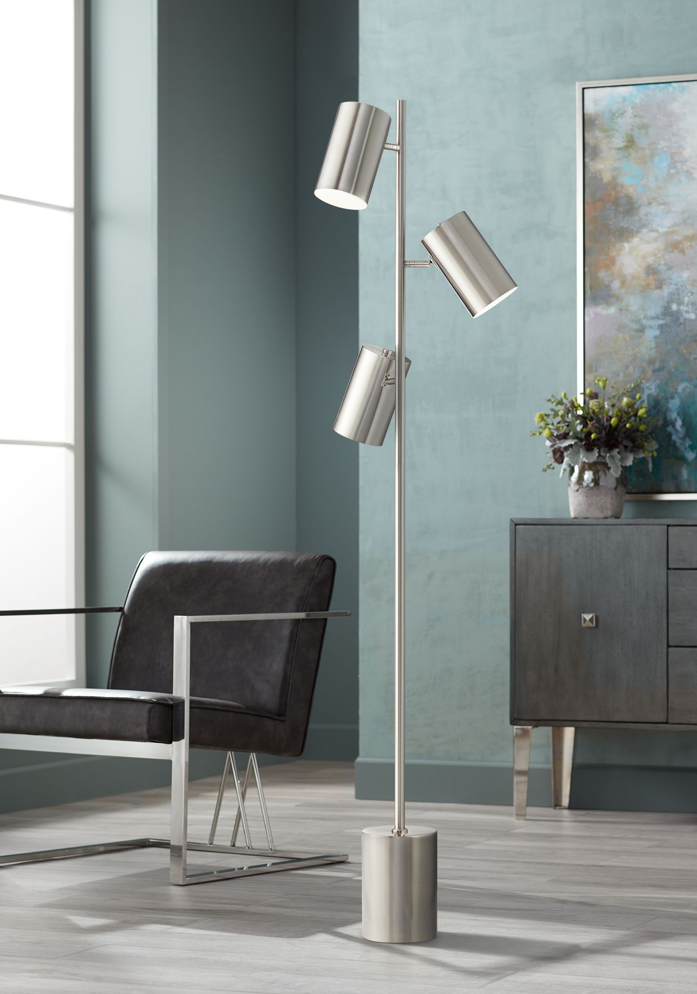 Sebring Satin Nickel Adjustable 3-Light Trac Tree Floor Lamp