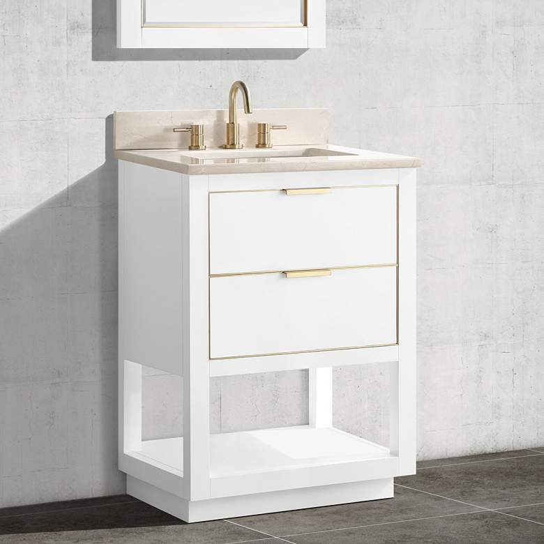 Allie 25&quot;W White with Crema Marfil Marble Single Sink Vanity