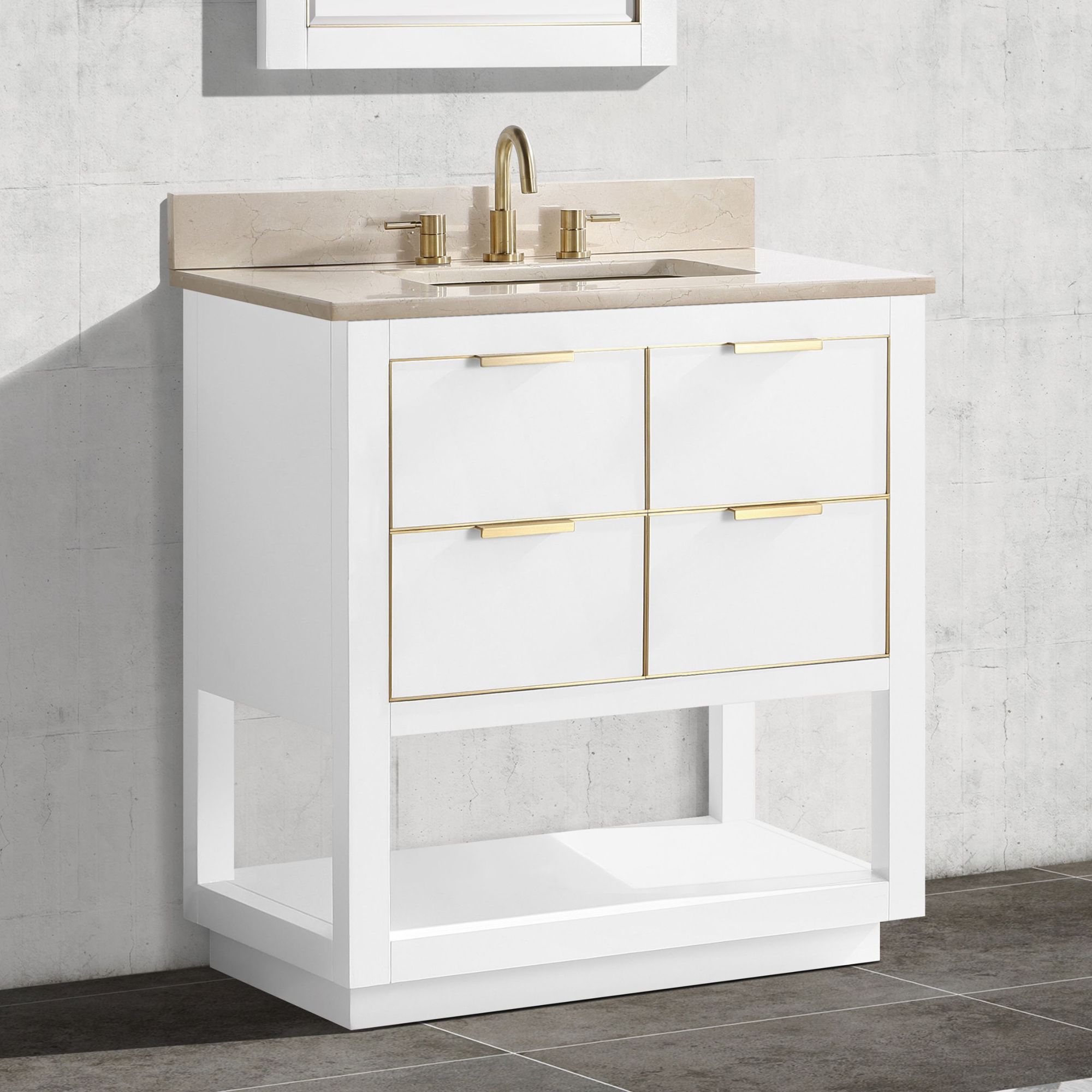 Allie 31"W White with Crema Marfil Marble Single Sink Vanity