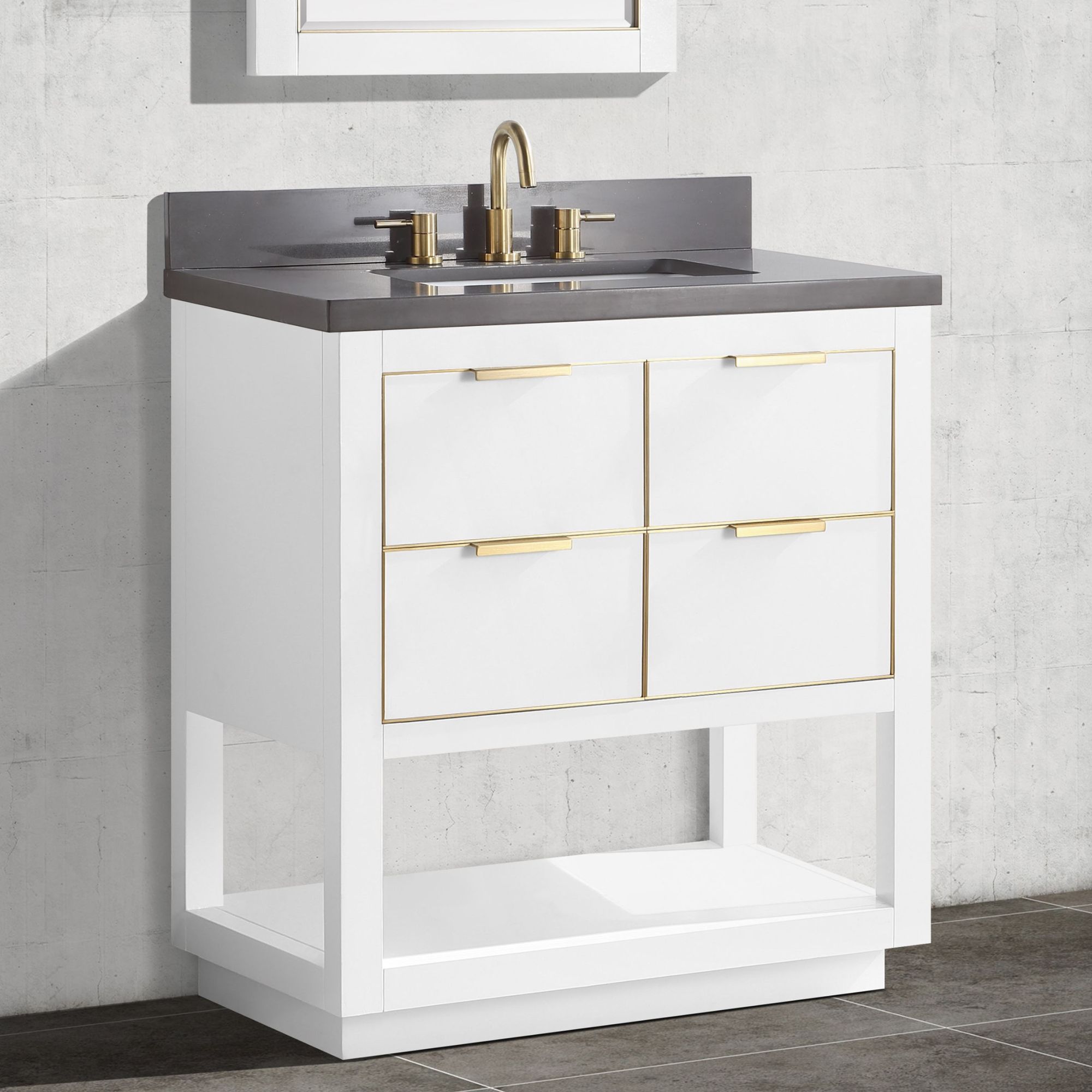 Allie 31" Wide White with Gray Quartz Single Sink Vanity