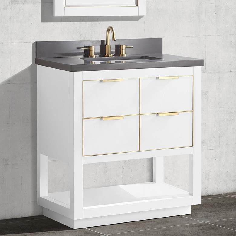 Allie 31&quot; Wide White with Gray Quartz Single Sink Vanity