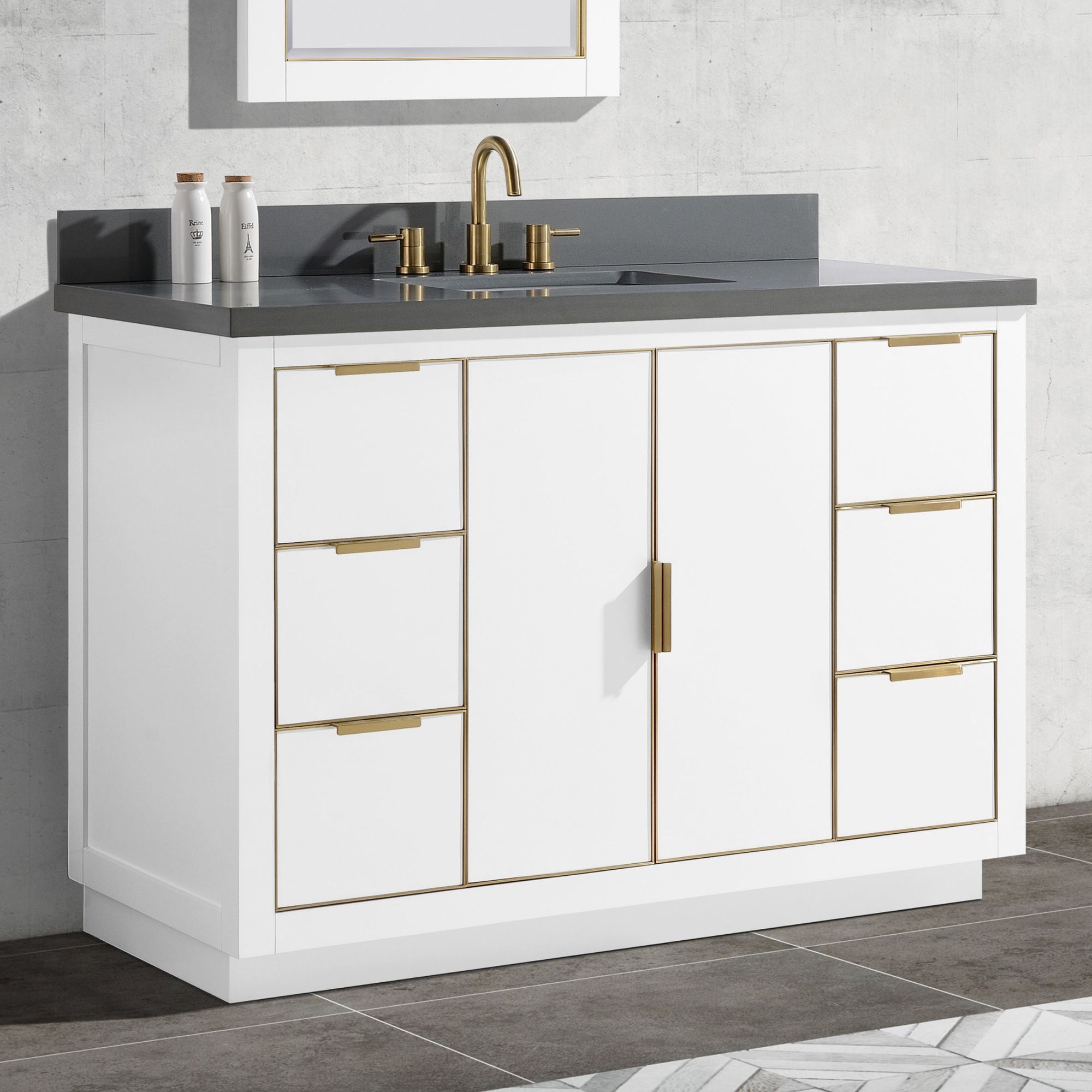 Austen 49" Wide White with Gray Quartz Single Sink Vanity