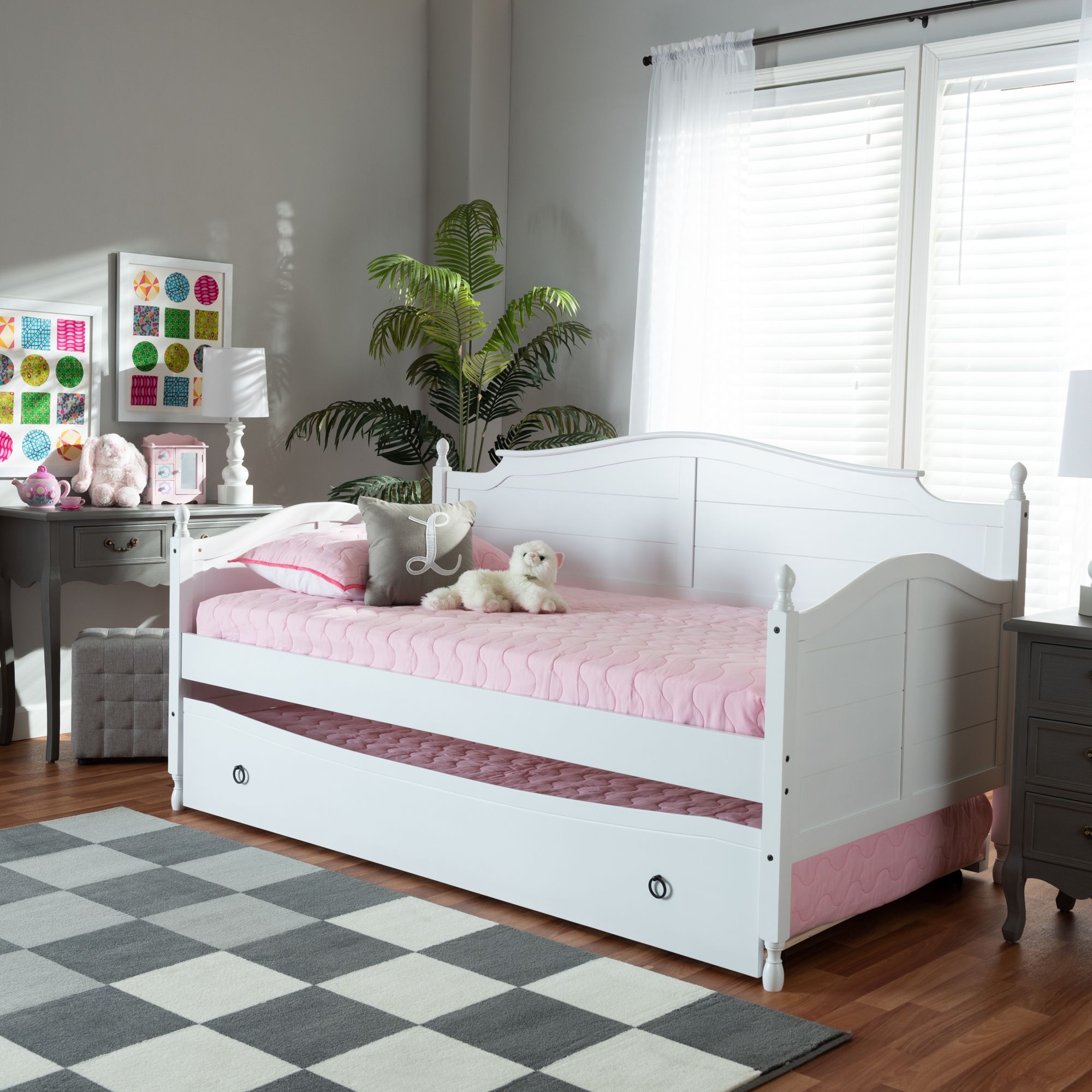 Baxton Studio Mara White Twin Daybed with Roll-Out Trundle