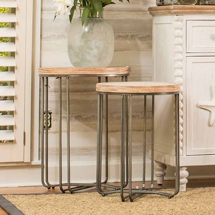 Ryder Black Metal and Woven Rattan Nesting Tables Set of 2