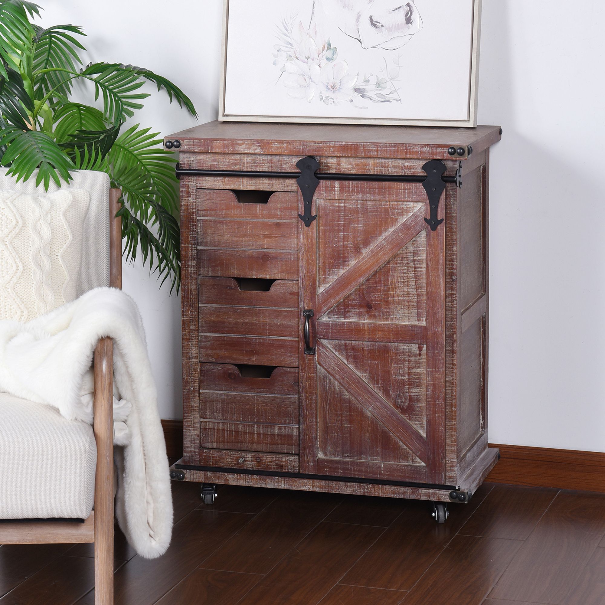 Graham 33" Wide Natural Wood 3-Drawer 1-Door Cart Cabinet