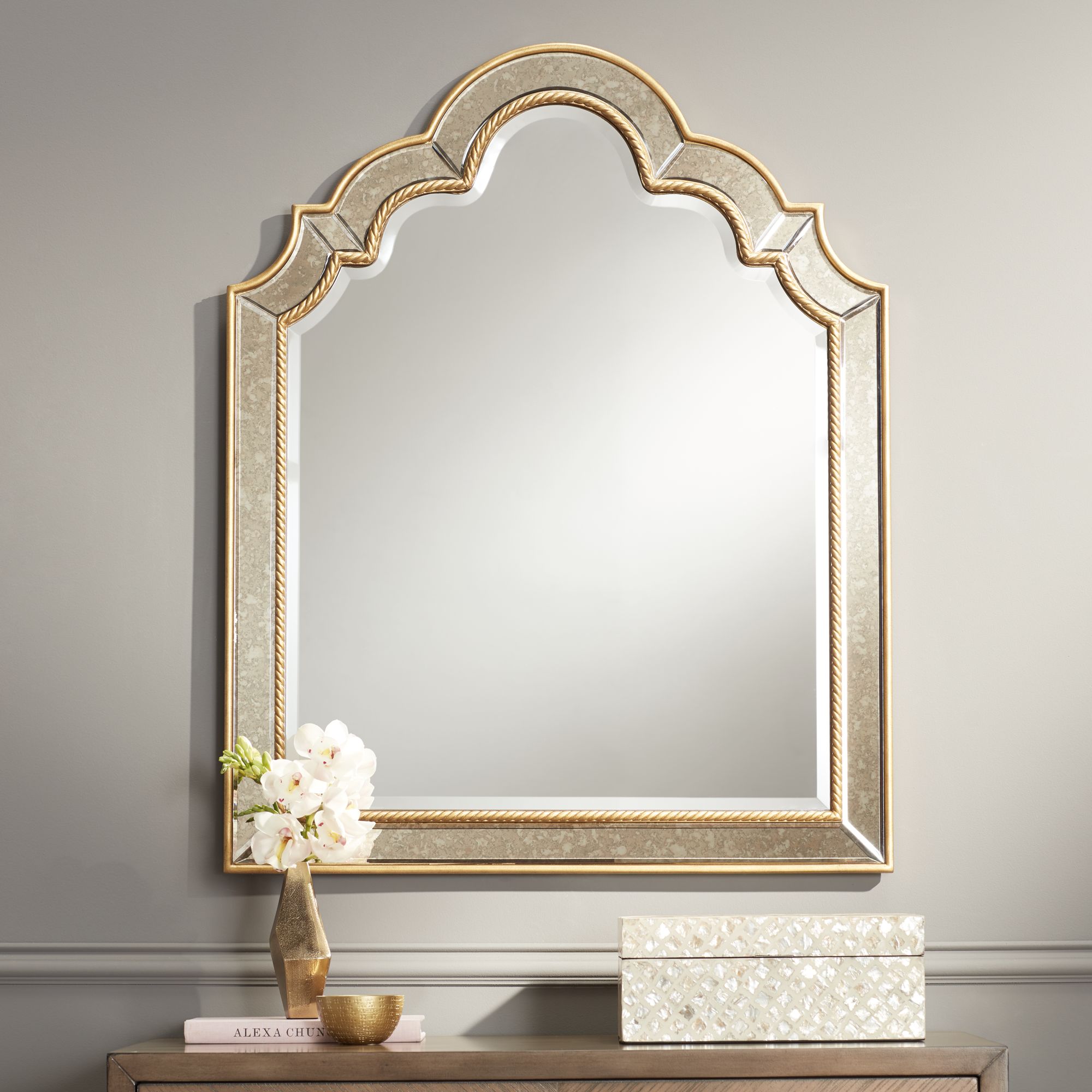 Barrie 28 1/4" x 35 1/2" Gold Antique Arch Wall Mirror