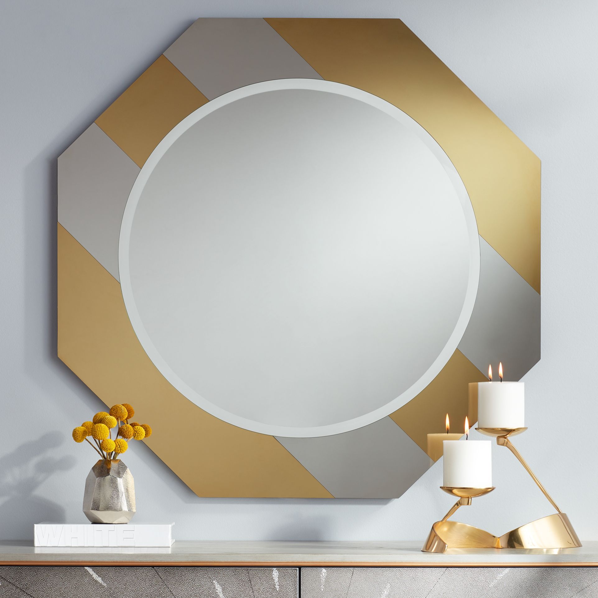 Possini Euro Echo Gold 31 1/2" x Octagon Mirror