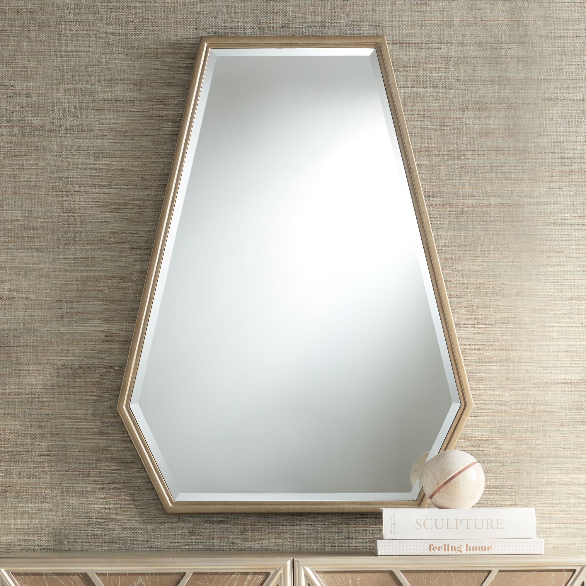 Dani Antique Silver 28" x 37 1/2" Hexagon Wall Mirror