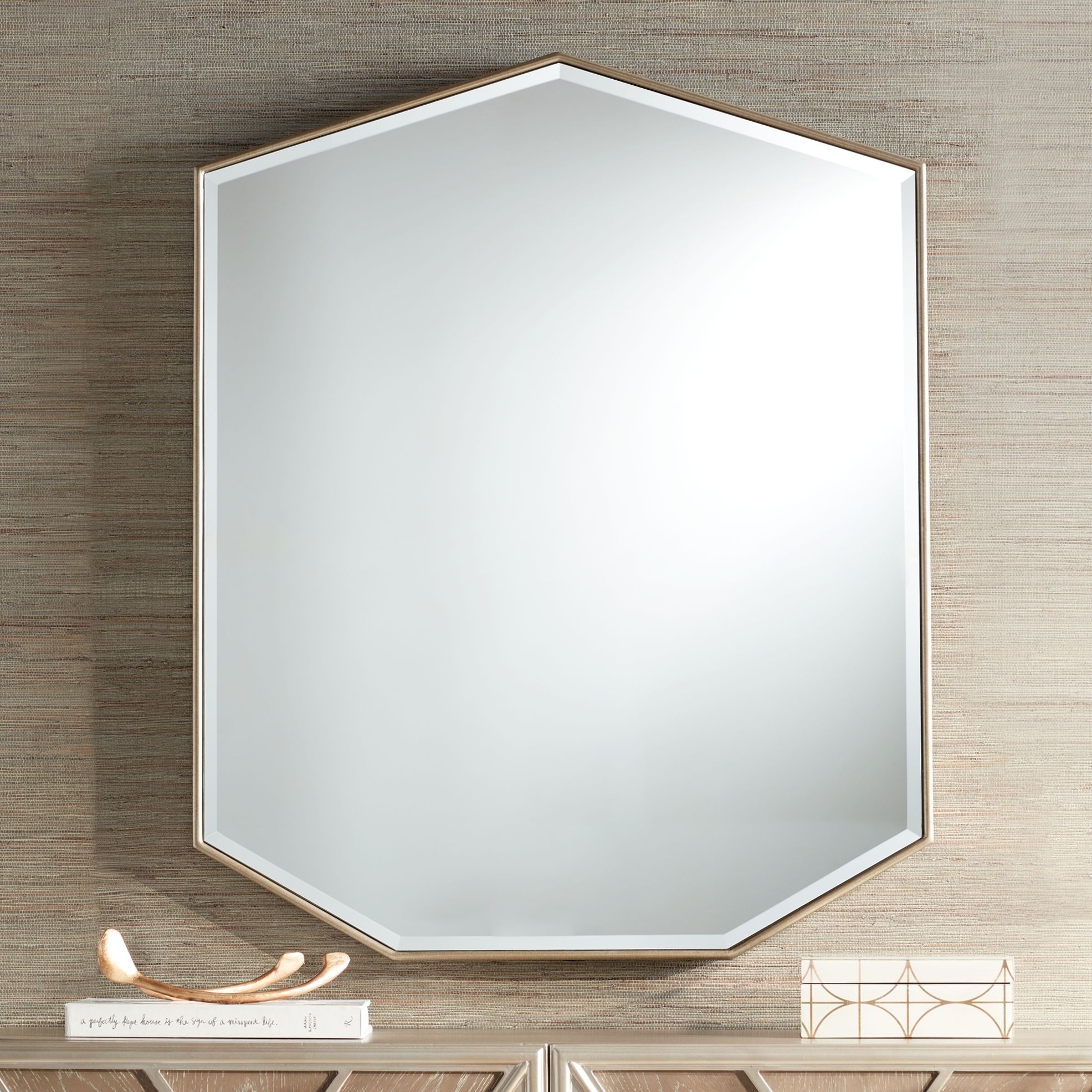 Lister Antique Silver 29" x 36" Heptagon Wall Mirror