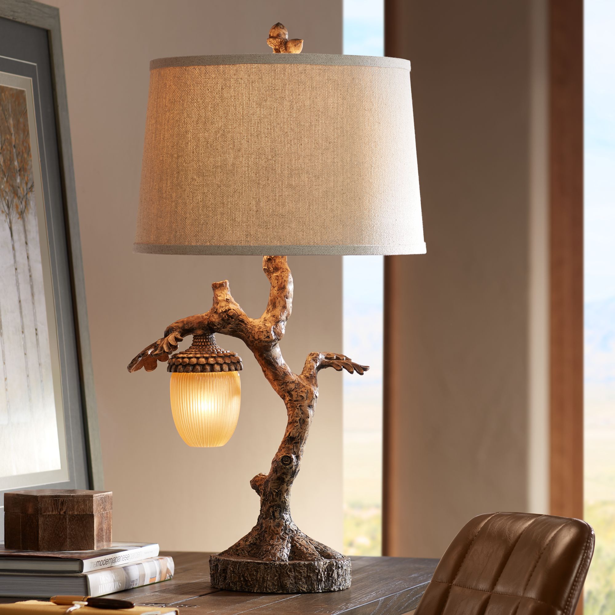 Muir Woods Natural Table Lamp with Acorn Night Light