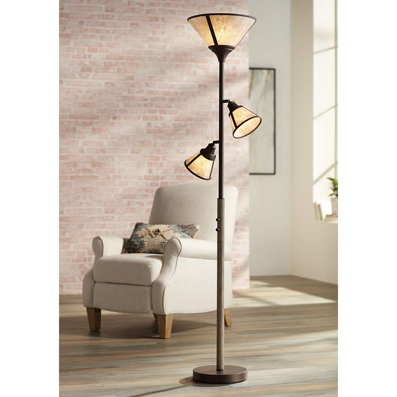 Image 1 Plymouth Bronze Mica Shade Torchiere Floor Lamp
