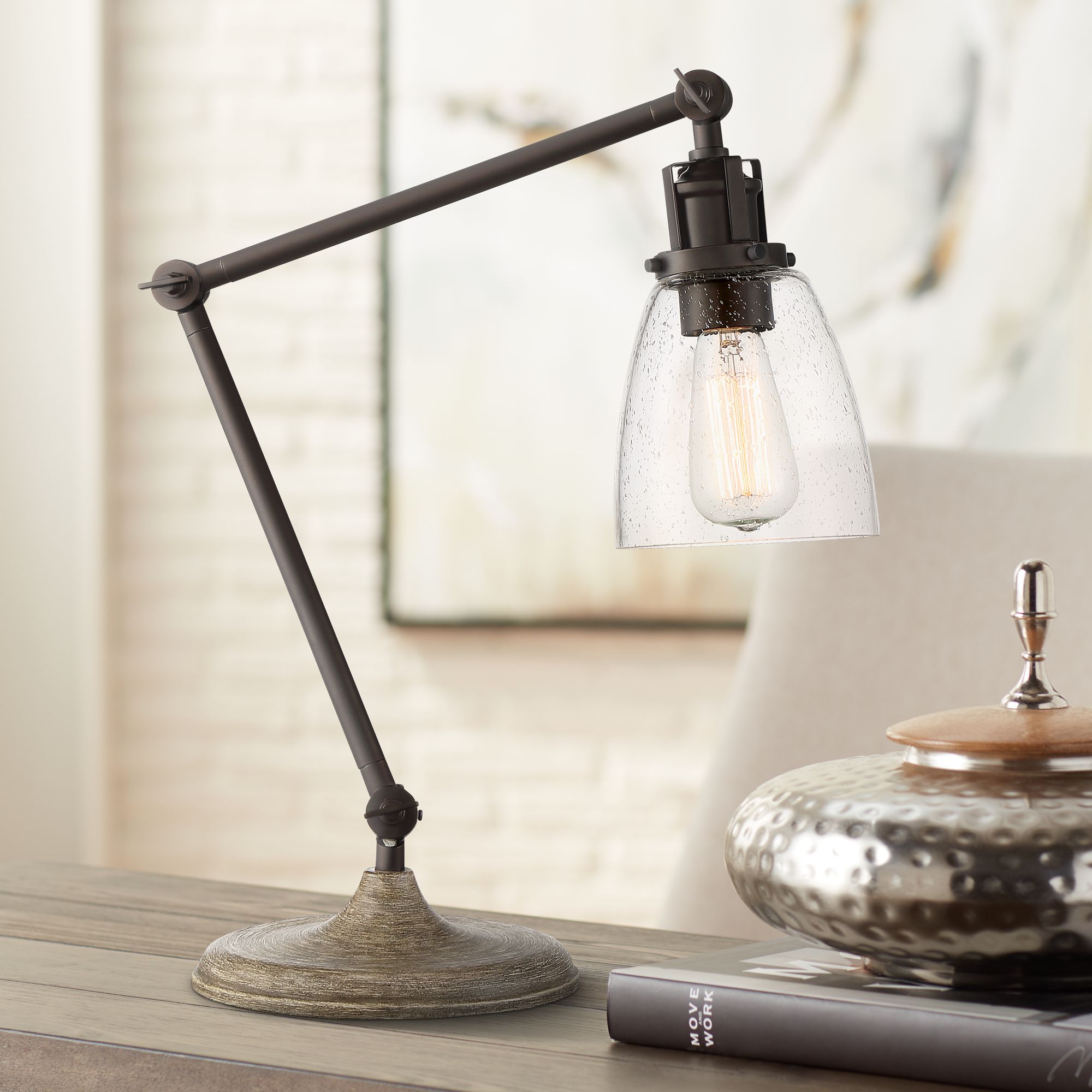 Sperry Bronze and Faux Wood Finish Adjustable Desk Lamp