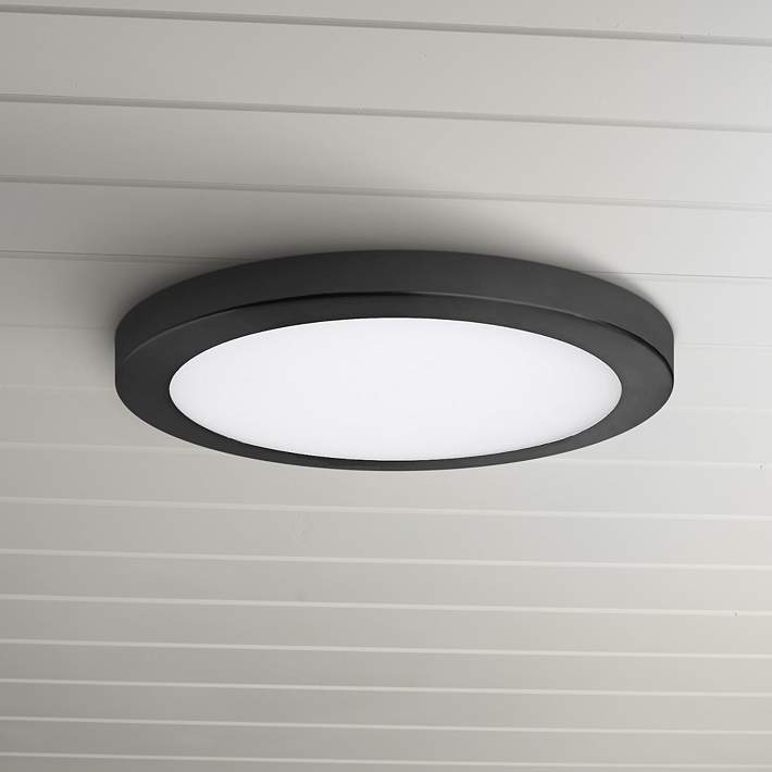 Platter 11 Round Black Led Outdoor Ceiling Light W Remote 76g39 Lamps Plus - Ceiling Outdoor Light Black