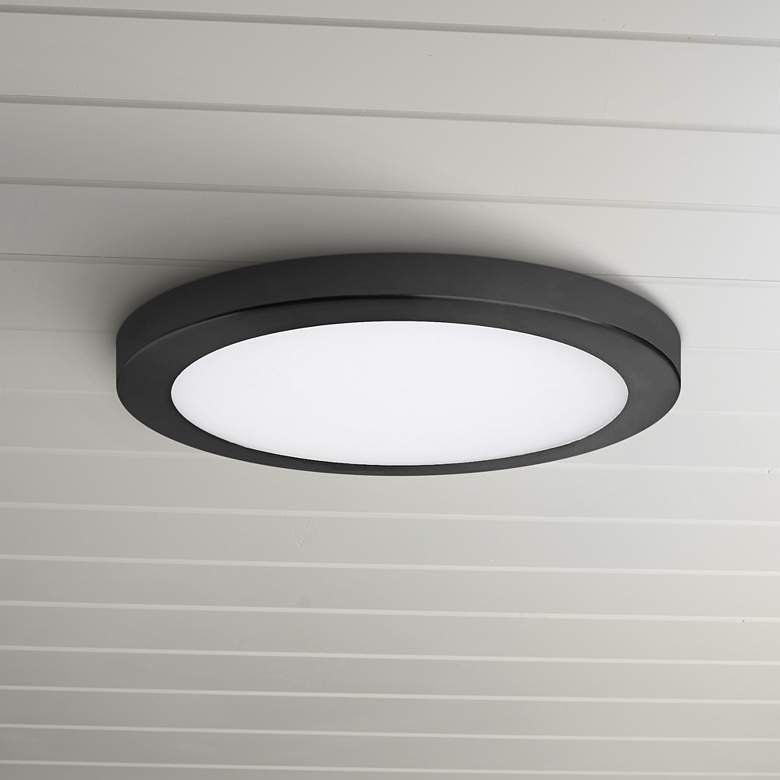 Platter 11&quot; Round Black LED Outdoor Ceiling Light w/ Remote