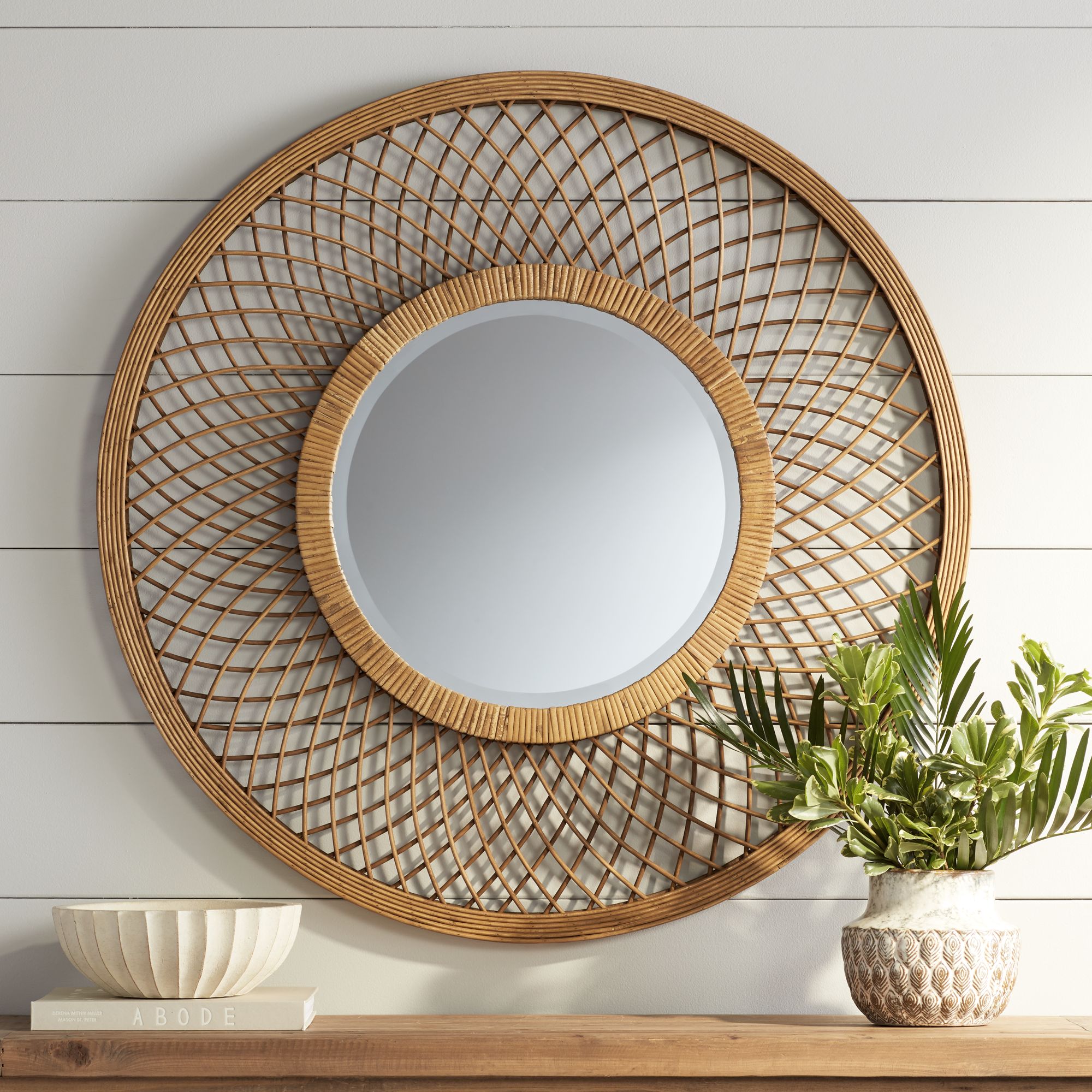 Baja Del Sur Dark Rattan 36" Round Wall Mirror