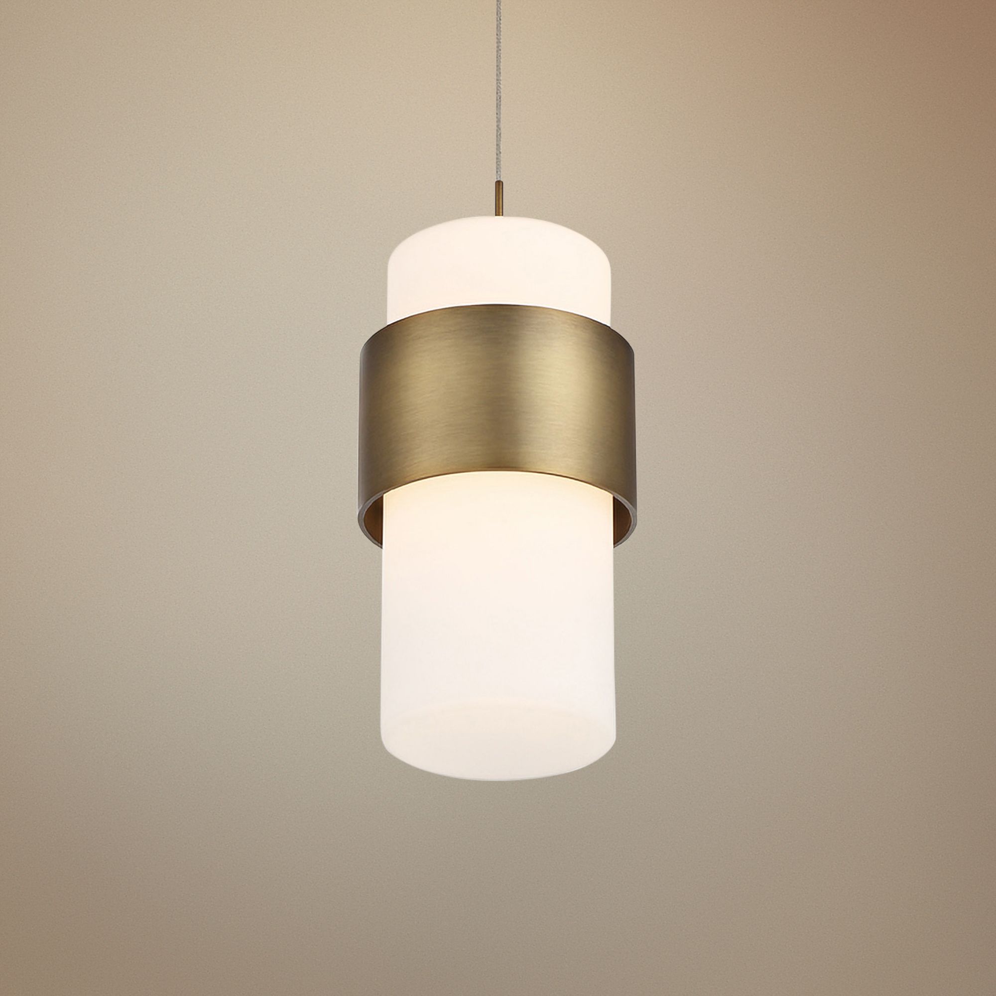 dweLED Banded 5" Wide Aged Brass and White LED Mini Pendant