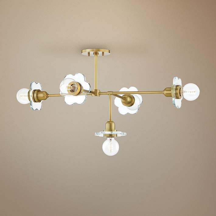 Mitzi Alexa 36 3 4 W Aged Brass 5 Light, Alexa Collection 5 Light Brushed Nickel Chandelier With Glass Shades